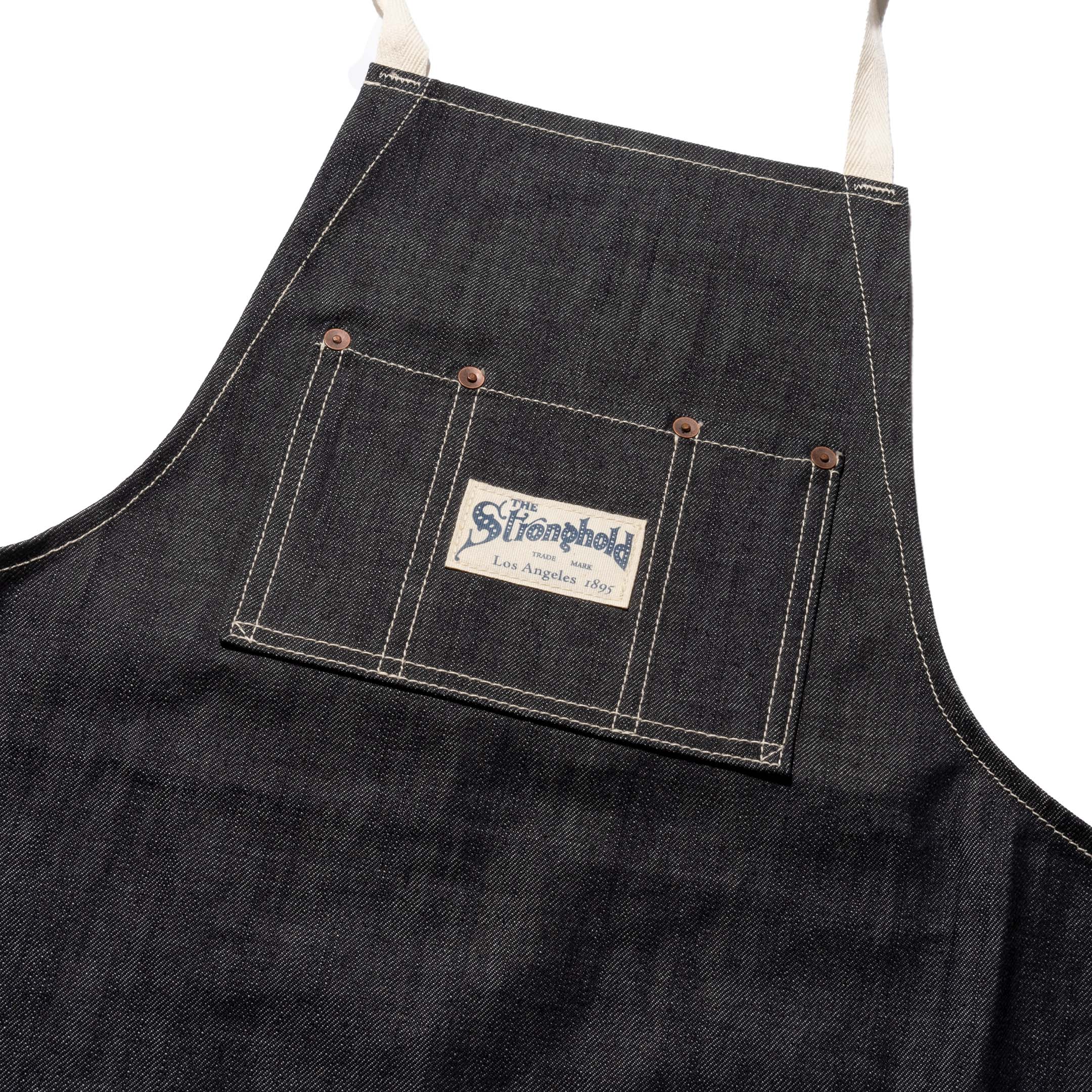 Stronghold DM057 Short Bib Apron 10.5oz Indigo Selvage Denim-Apron-Clutch Cafe
