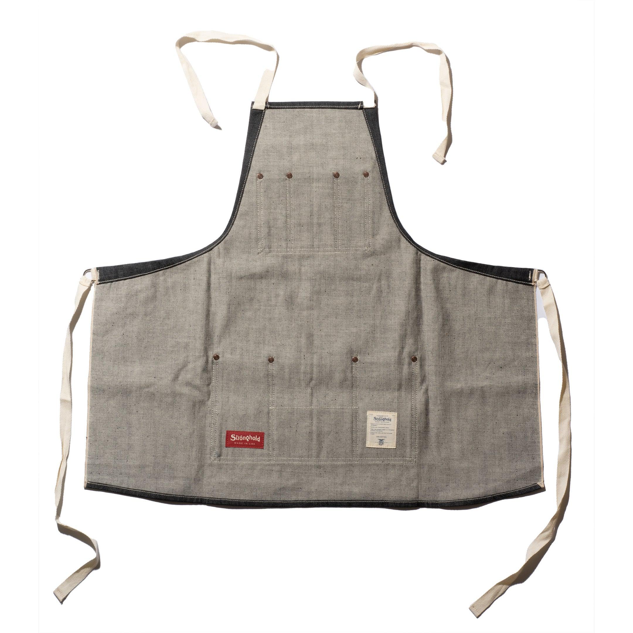 Stronghold DM057 Short Bib Apron 10.5oz Indigo Selvage Denim-Apron-Clutch Cafe