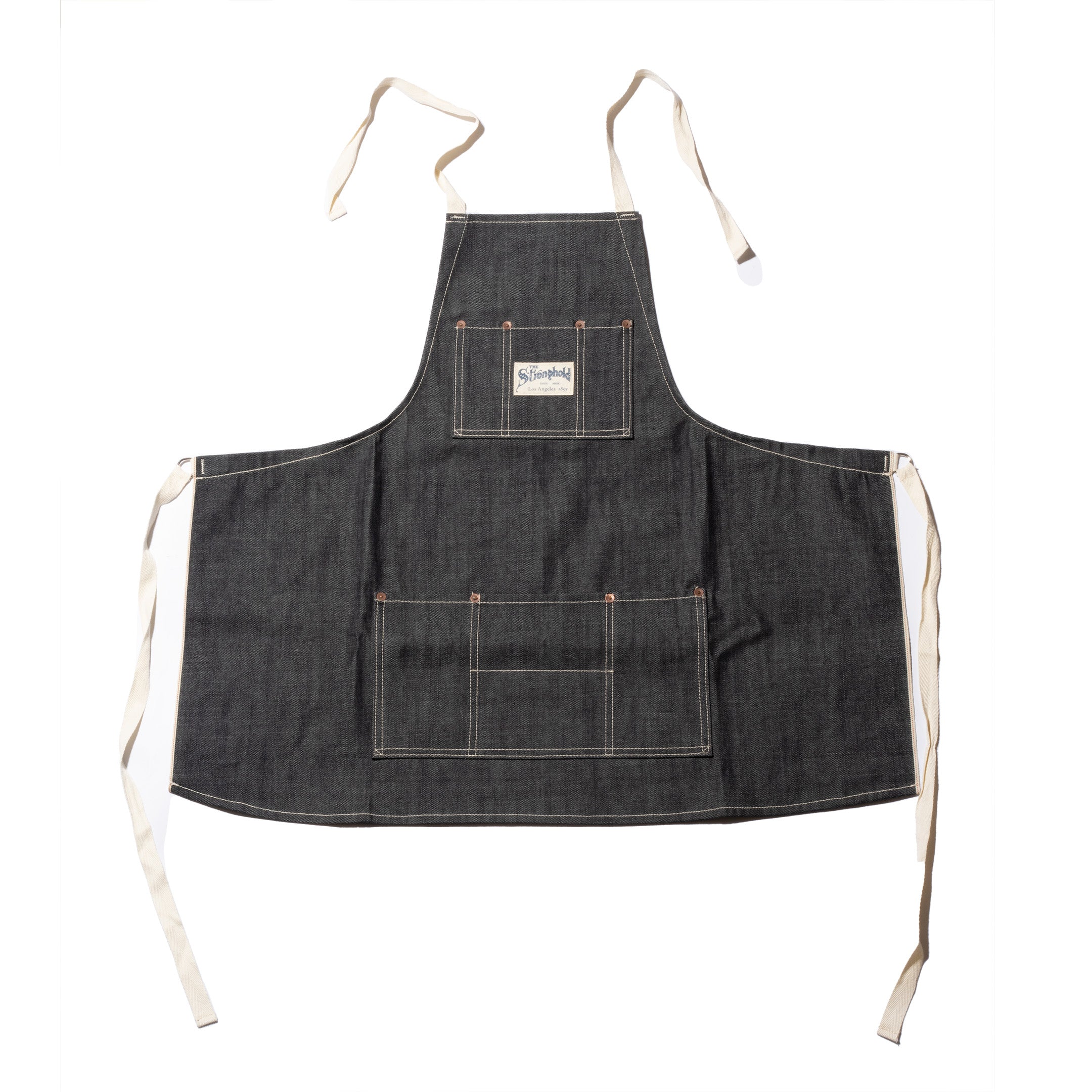 Stronghold DM057 Short Bib Apron 10.5oz Indigo Selvage Denim-Apron-Clutch Cafe