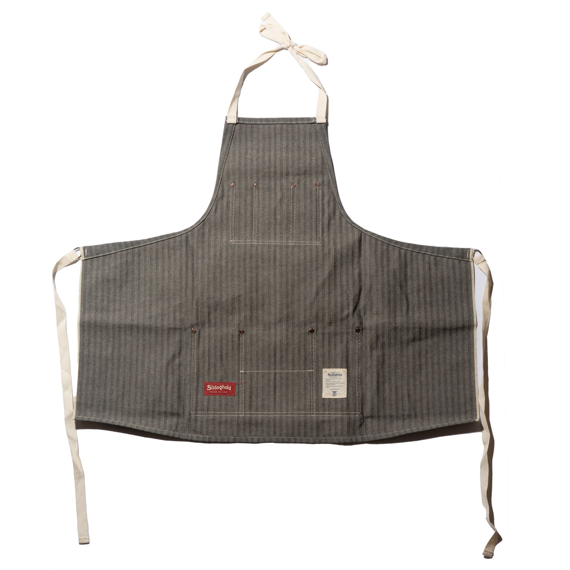 Stronghold DM057 Short Bib Apron 12.5oz Herringbone Selvage Denim-Apron-Clutch Cafe