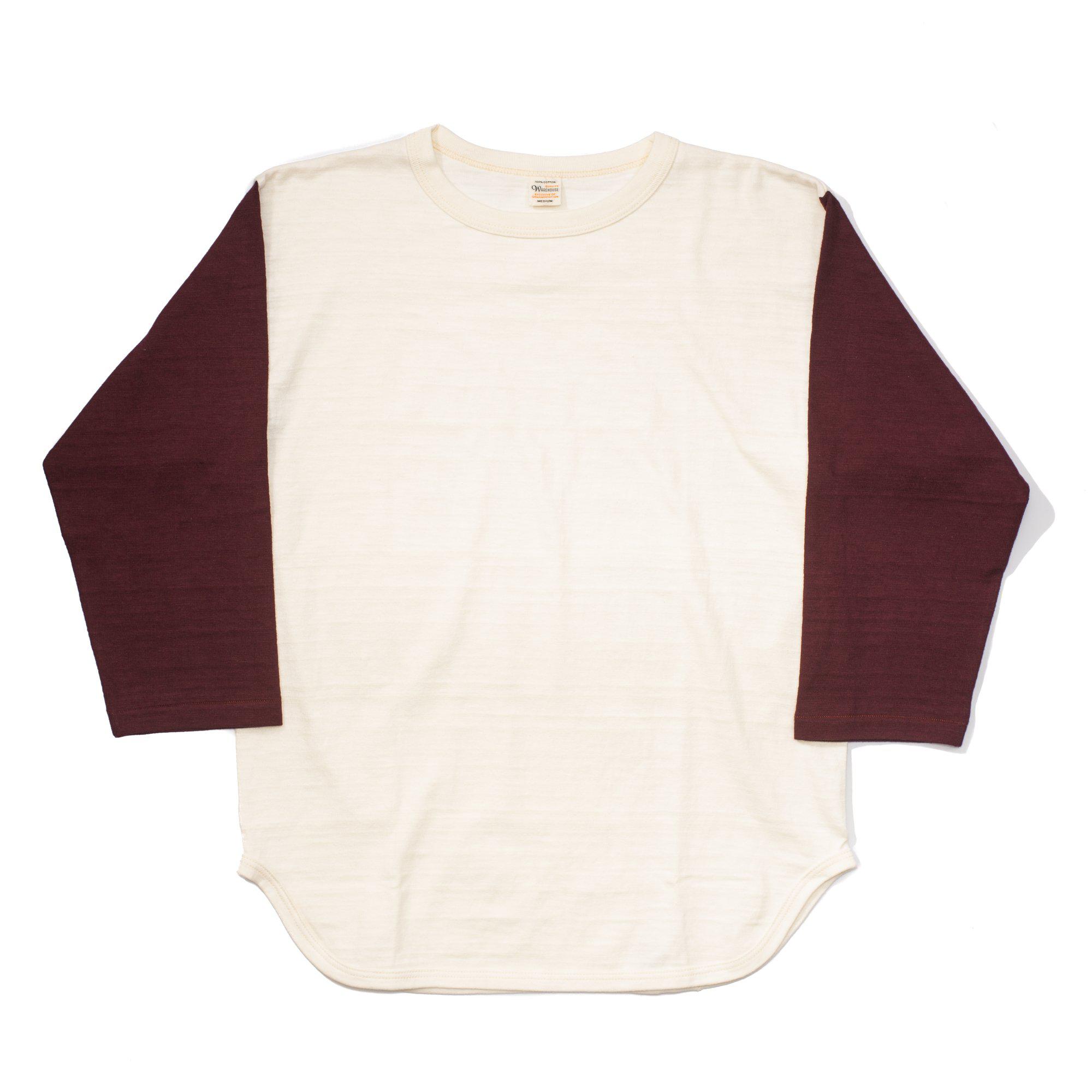 Warehouse 4800 Baseball Tee Cream/Bordeaux-T-shirt-Clutch Cafe