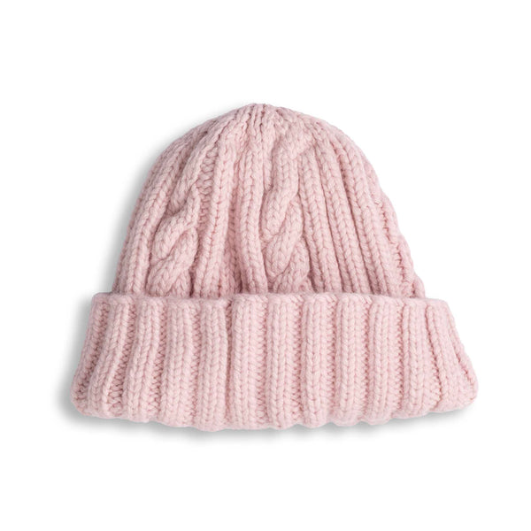 Allevol x Inverallan 22F Rib & Cable Hat Merino Lambswool Pink Gin 333-Hat-Clutch Cafe