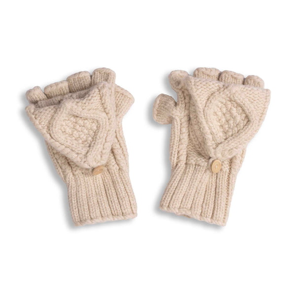 Allevol x Inverallan 22S Diamond Fingerless Gloves with Cover Merino Lambswool Linen 280-Scarf-Clutch Cafe