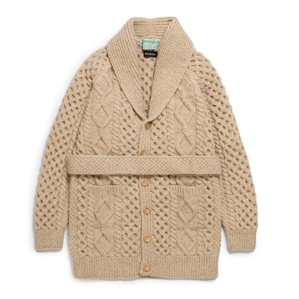 Allevol x Inverallan Shawl Collar Cardigan 6A Long Oatmeal