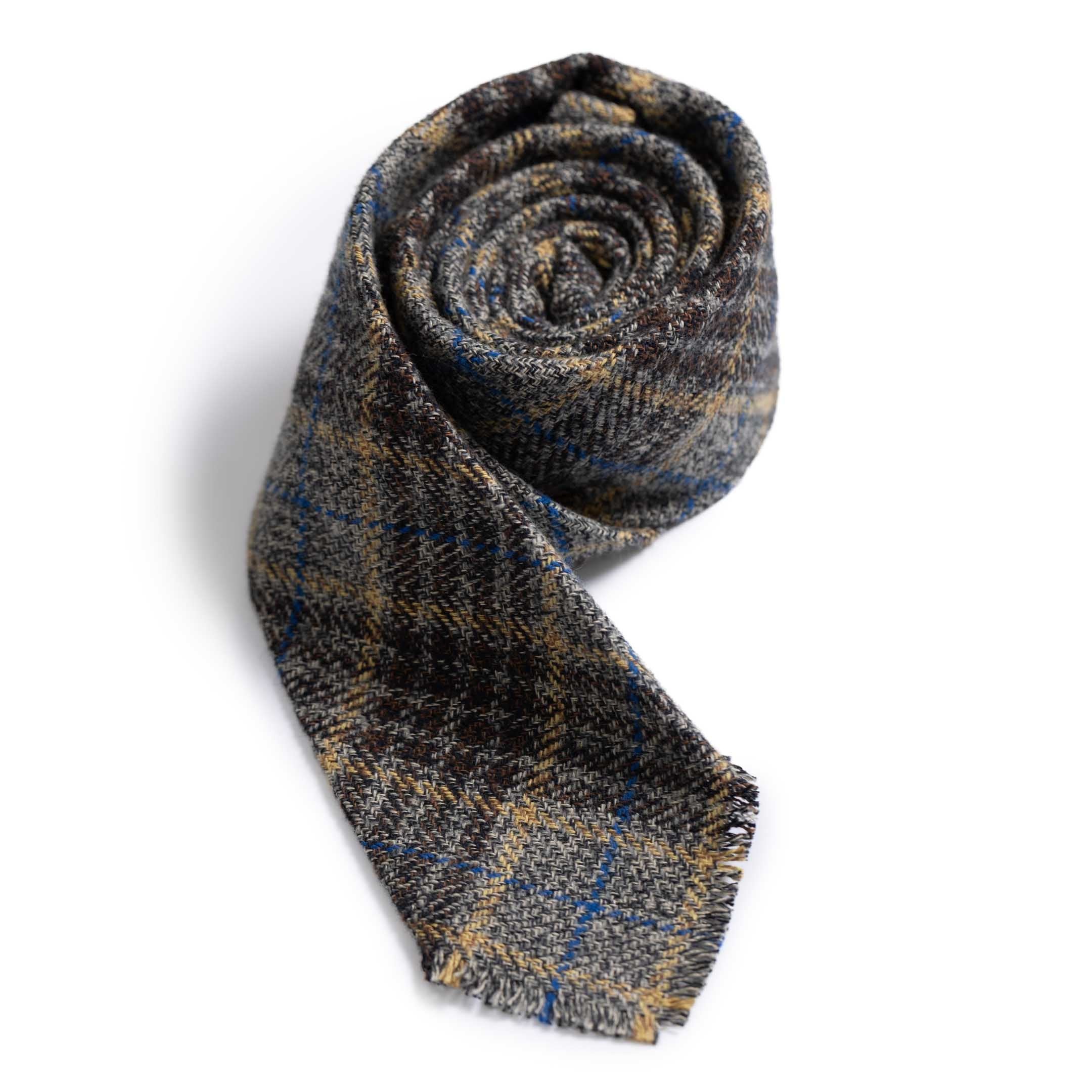 Anatomica Hand Fringe Tie Cotton Tweed Grey-Tie-Clutch Cafe