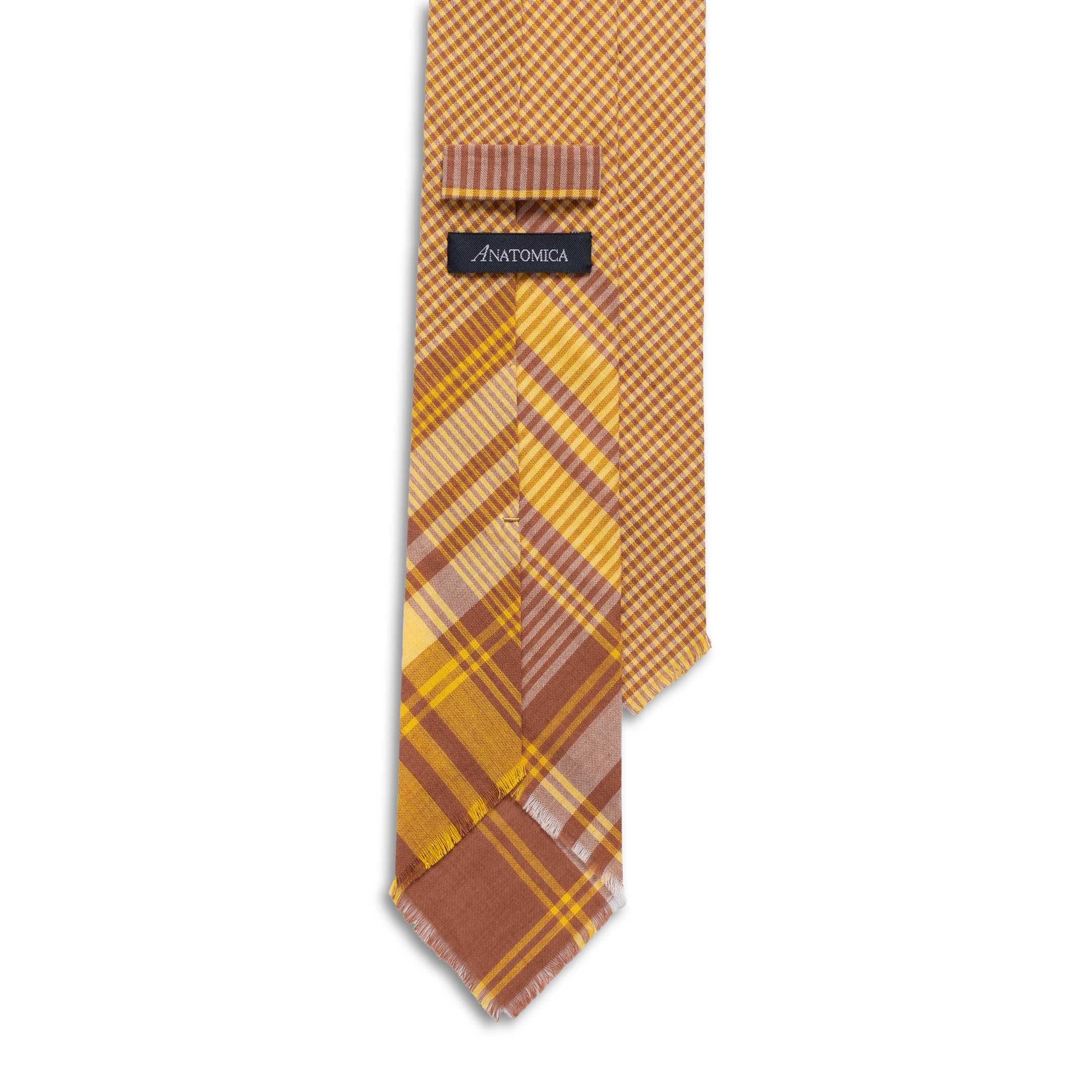 Anatomica Hand Fringed Madras Tie Mustard-Scarf-Clutch Cafe