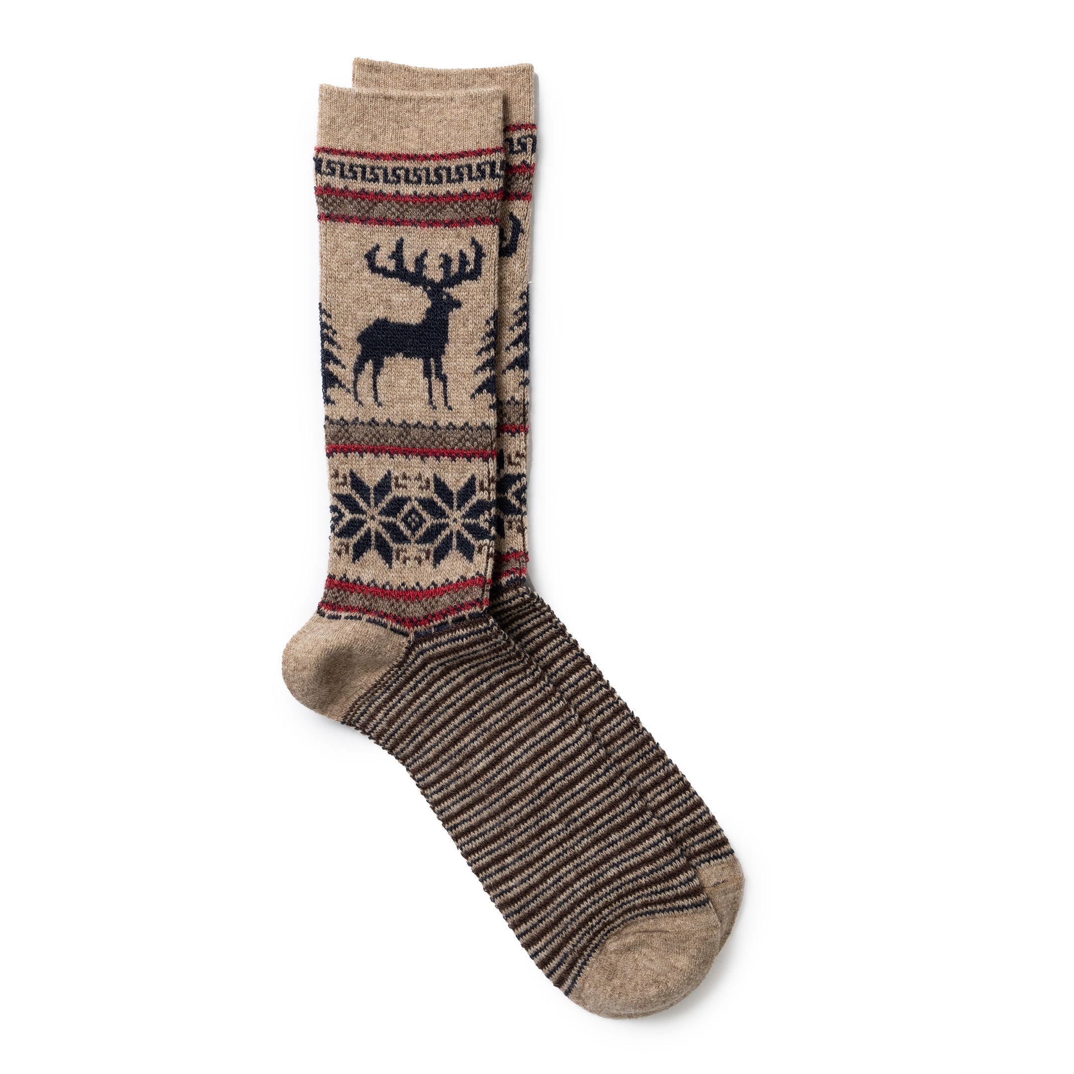 Anonymous Ism Deer Snow Jacquard Crew Sock Beige-Socks-Clutch Cafe