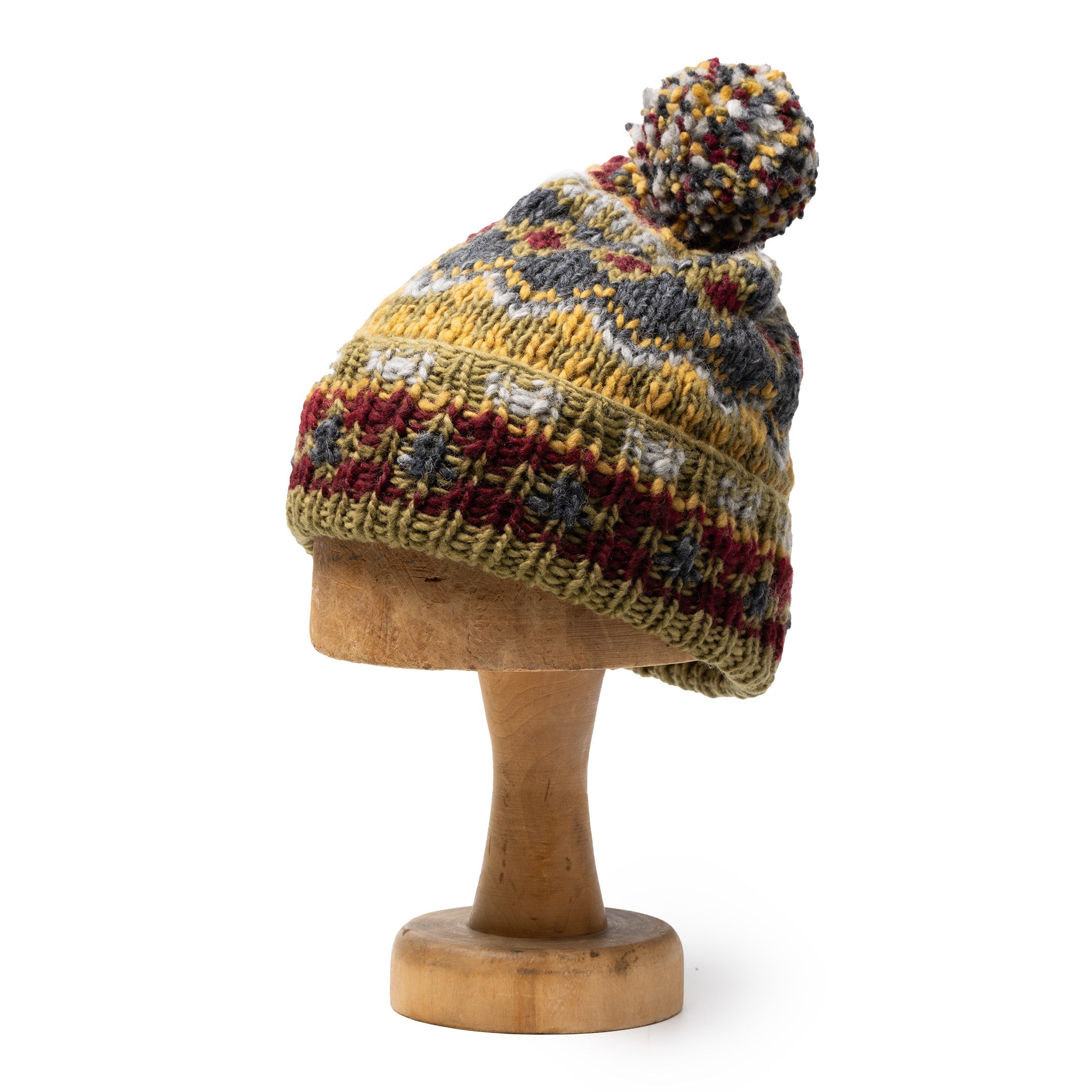 Chamula Double Cuff Cap Fair Isle #3 Dark Alfalfa-Hat-Clutch Cafe