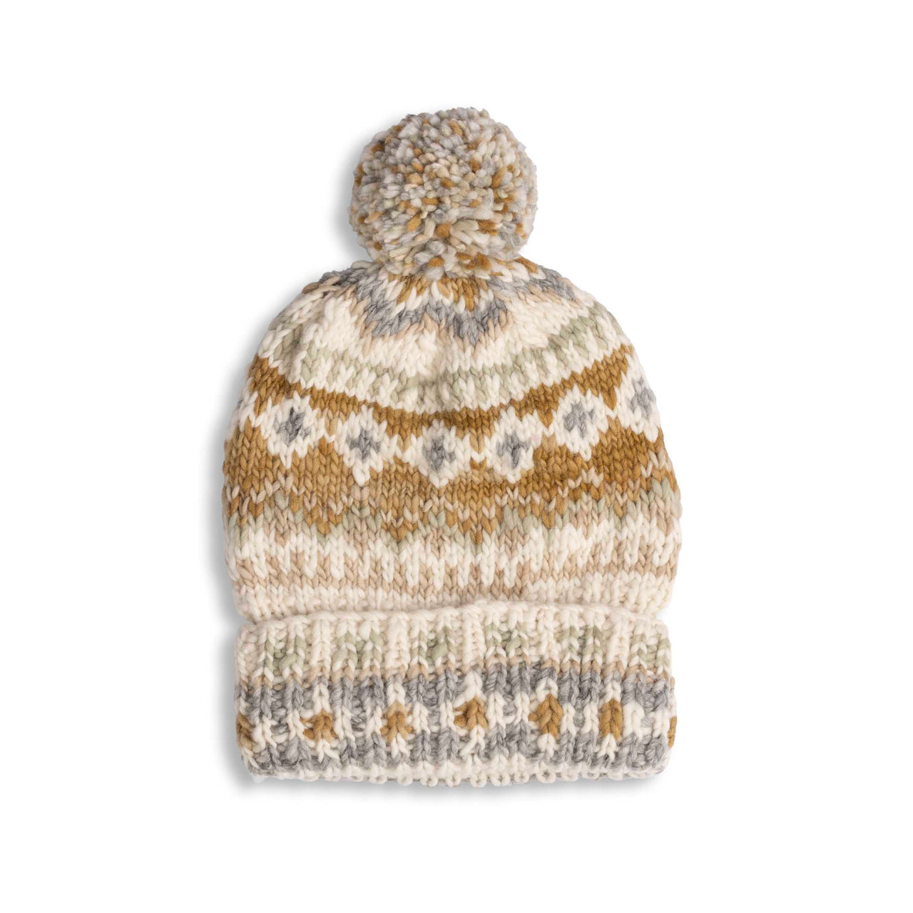 Chamula Double Cuff Cap Fair Isle #3 Ivory #6-Hat-Clutch Cafe