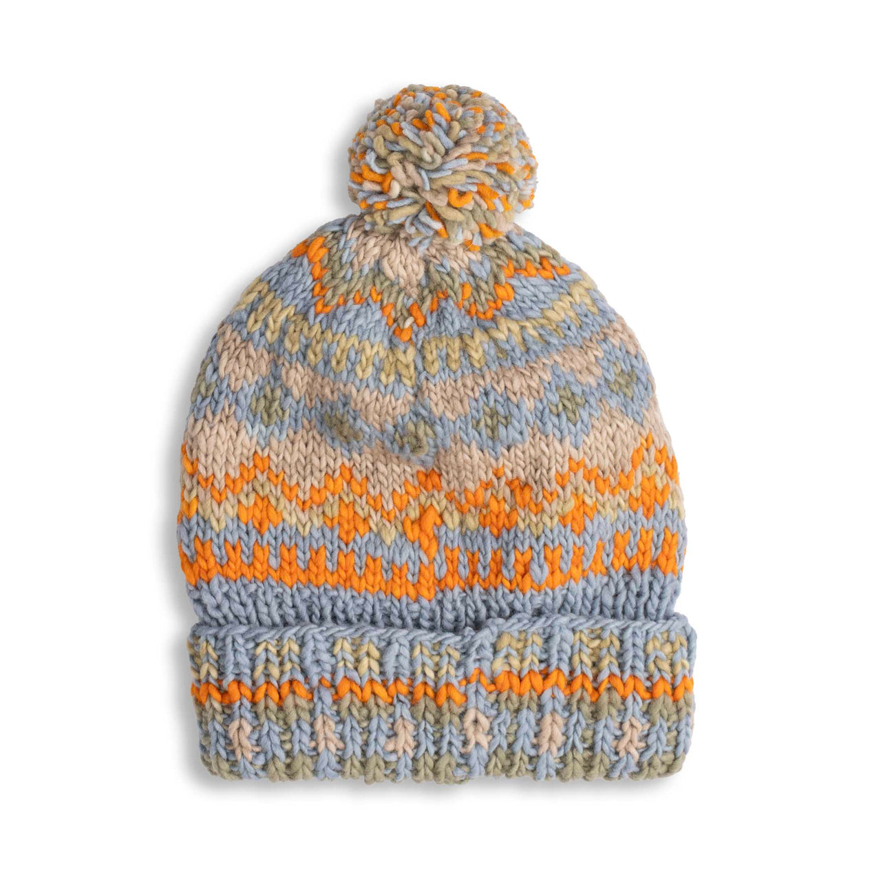 Chamula Double Cuff Cap Fair Isle #3 Light Indigo-Hat-Clutch Cafe