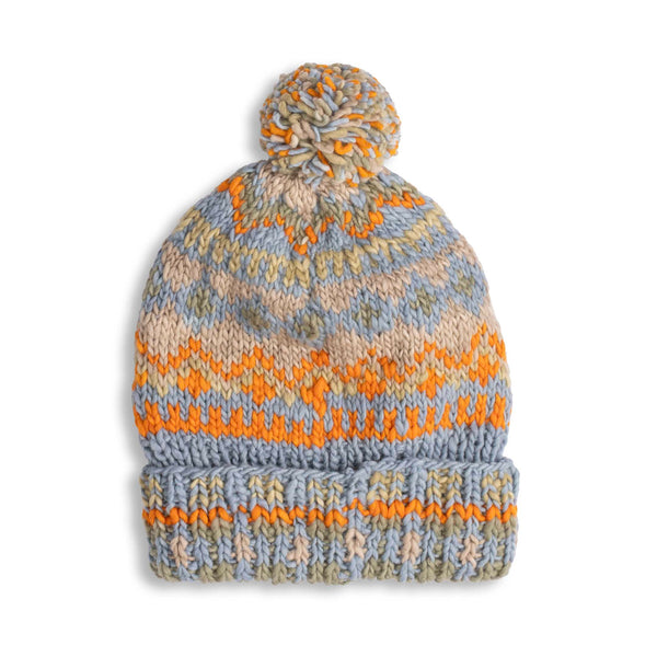 Chamula Double Cuff Cap Fair Isle #3 Light Indigo-Hat-Clutch Cafe