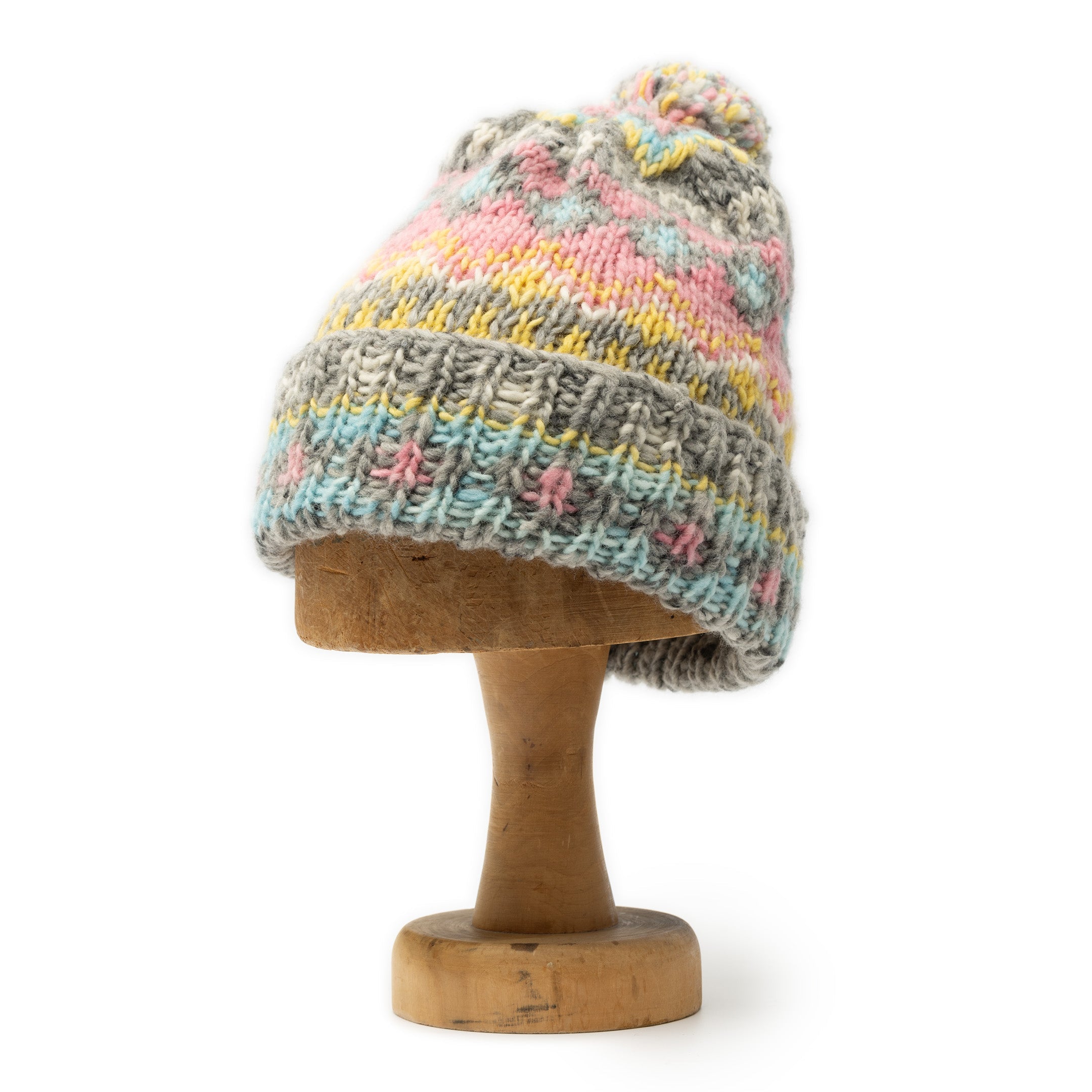 Chamula Double Cuff Cap Fair Isle #3 Pearl Grey #4-Hat-Clutch Cafe