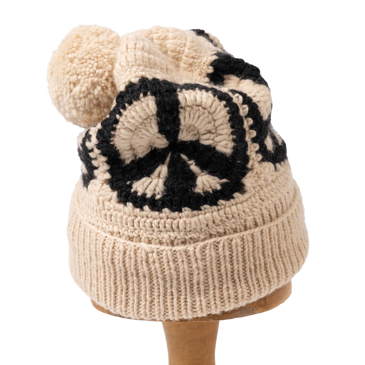 Chamula Double Cuff Cap Peace Crochet Tan-Hat-Clutch Cafe