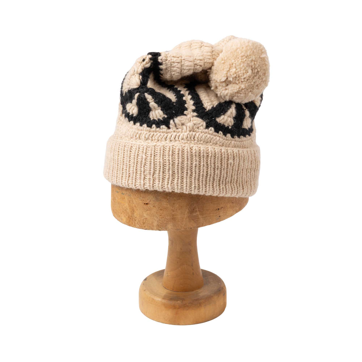Chamula Double Cuff Cap Peace Crochet Tan-Hat-Clutch Cafe