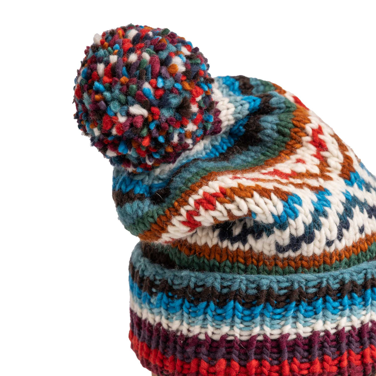 Chamula Double Cuff Cap Rombos Stripe #2 Chocolate-Hat-Clutch Cafe