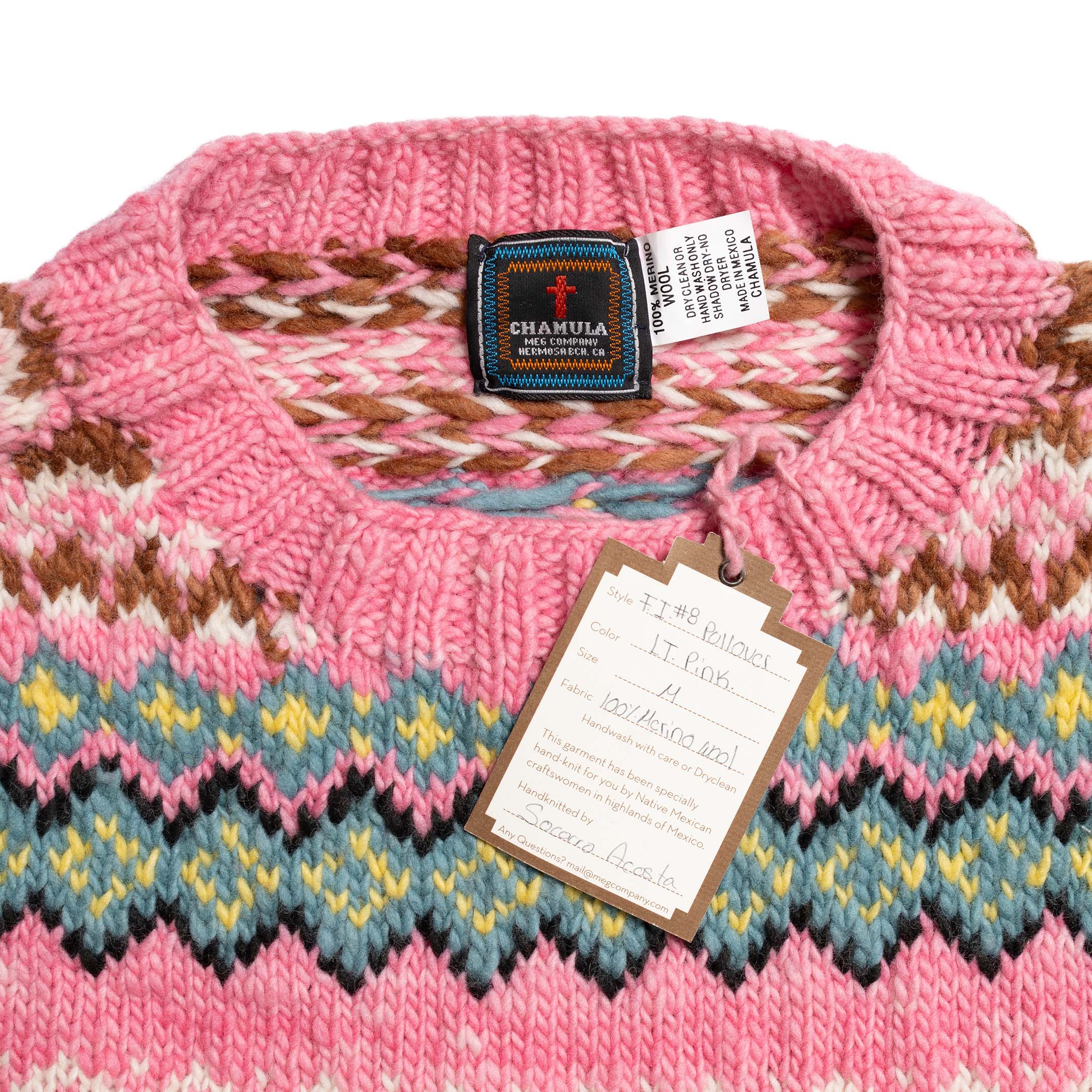 Chamula Fair Isle #8 Pullover Sweater Lt. Pink-Knitwear-Clutch Cafe