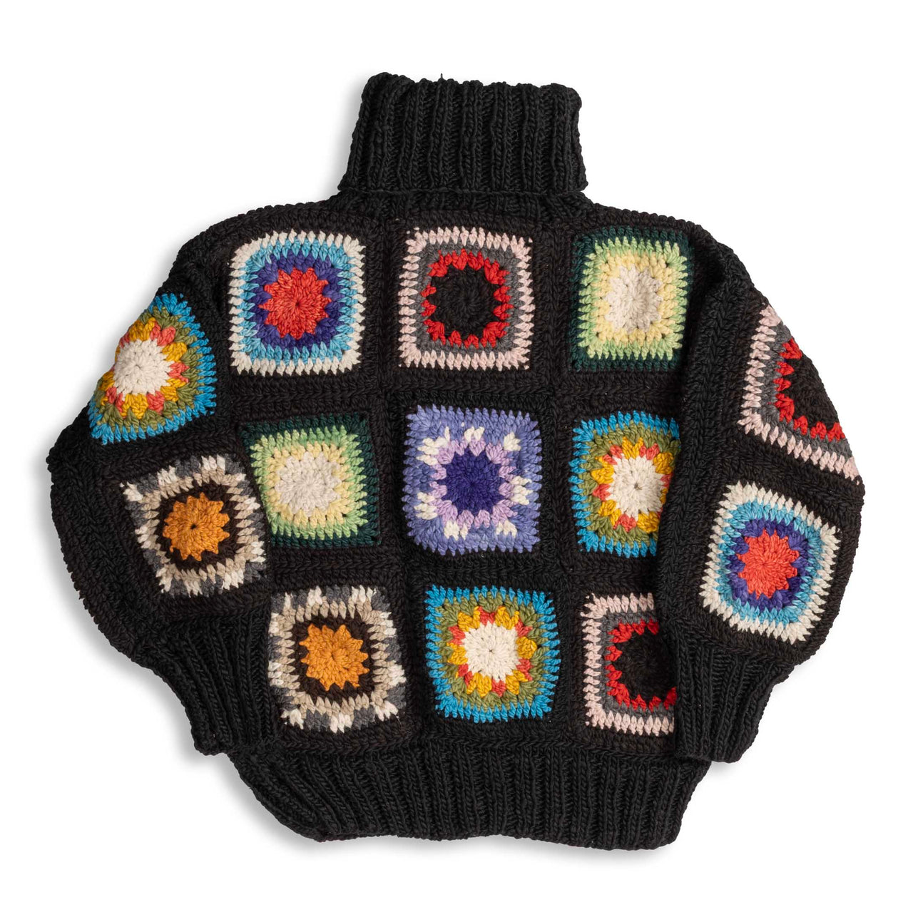 Chamula Granny Square Turtleneck Pullover Black-Knitwear-Clutch Cafe