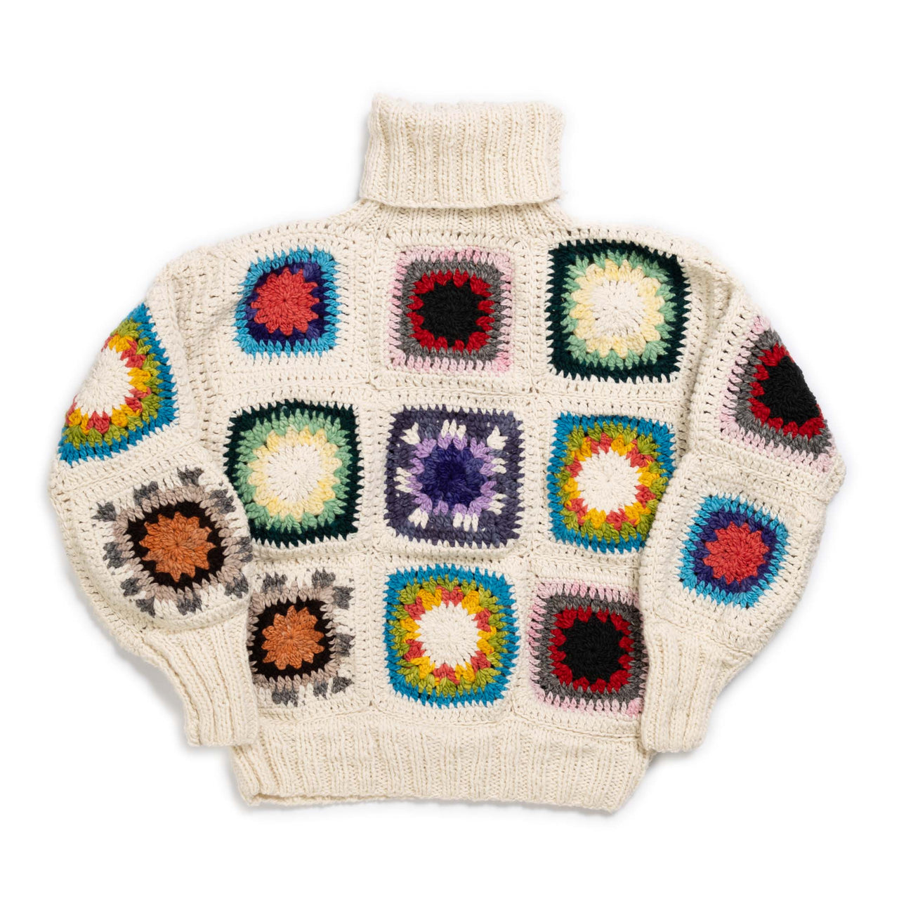 Chamula Granny Square Turtleneck Pullover Ivory-Knitwear-Clutch Cafe