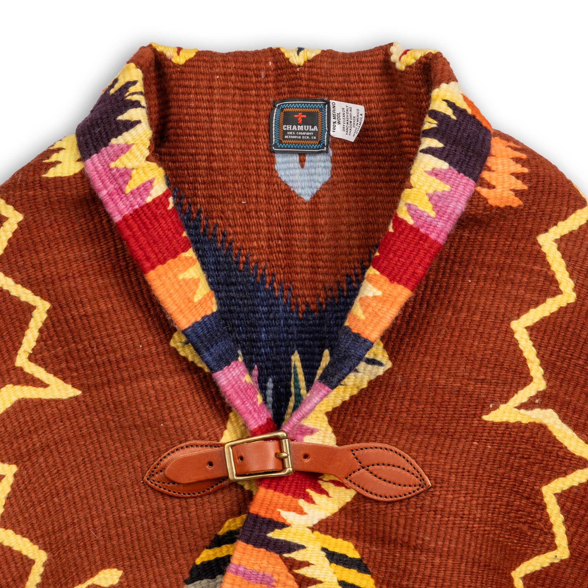 Chamula Merino Wool Blanket Poncho Antique Star Royal-Poncho-Clutch Cafe