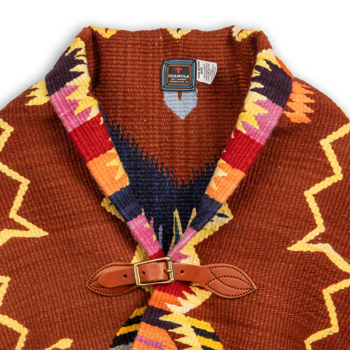 Chamula Merino Wool Blanket Poncho Antique Star Royal-Poncho-Clutch Cafe