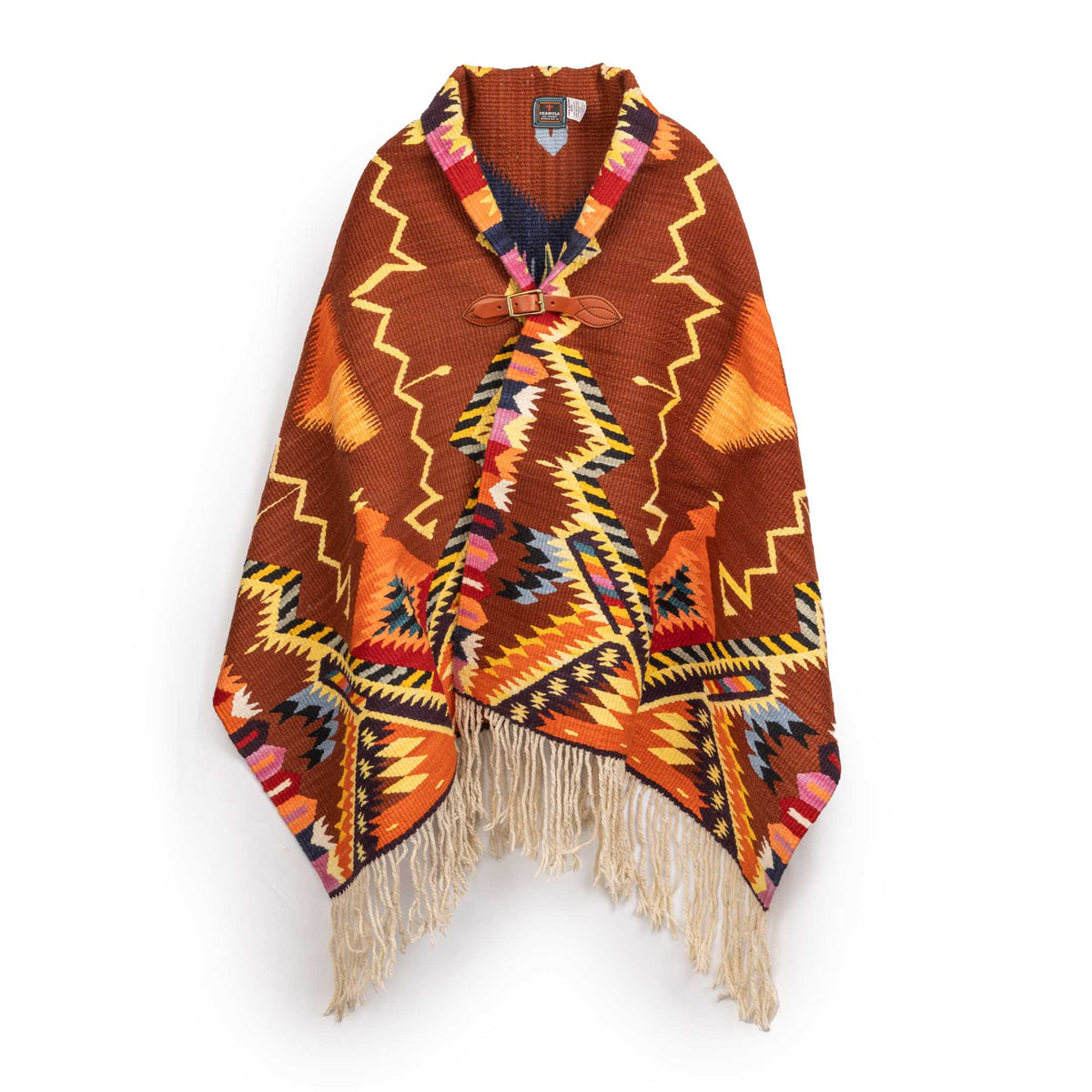 Chamula Merino Wool Blanket Poncho Antique Star Royal-Poncho-Clutch Cafe