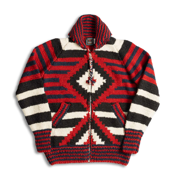 Chamula Navajo Diamond Zipper Cardigan Red-Knitwear-Clutch Cafe