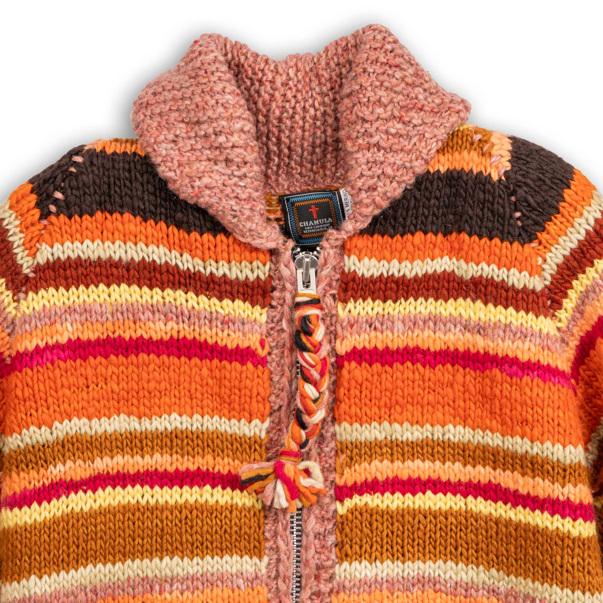 Chamula Navajo Stripe Zipper Cardigan Lt. Chicle-Knitwear-Clutch Cafe