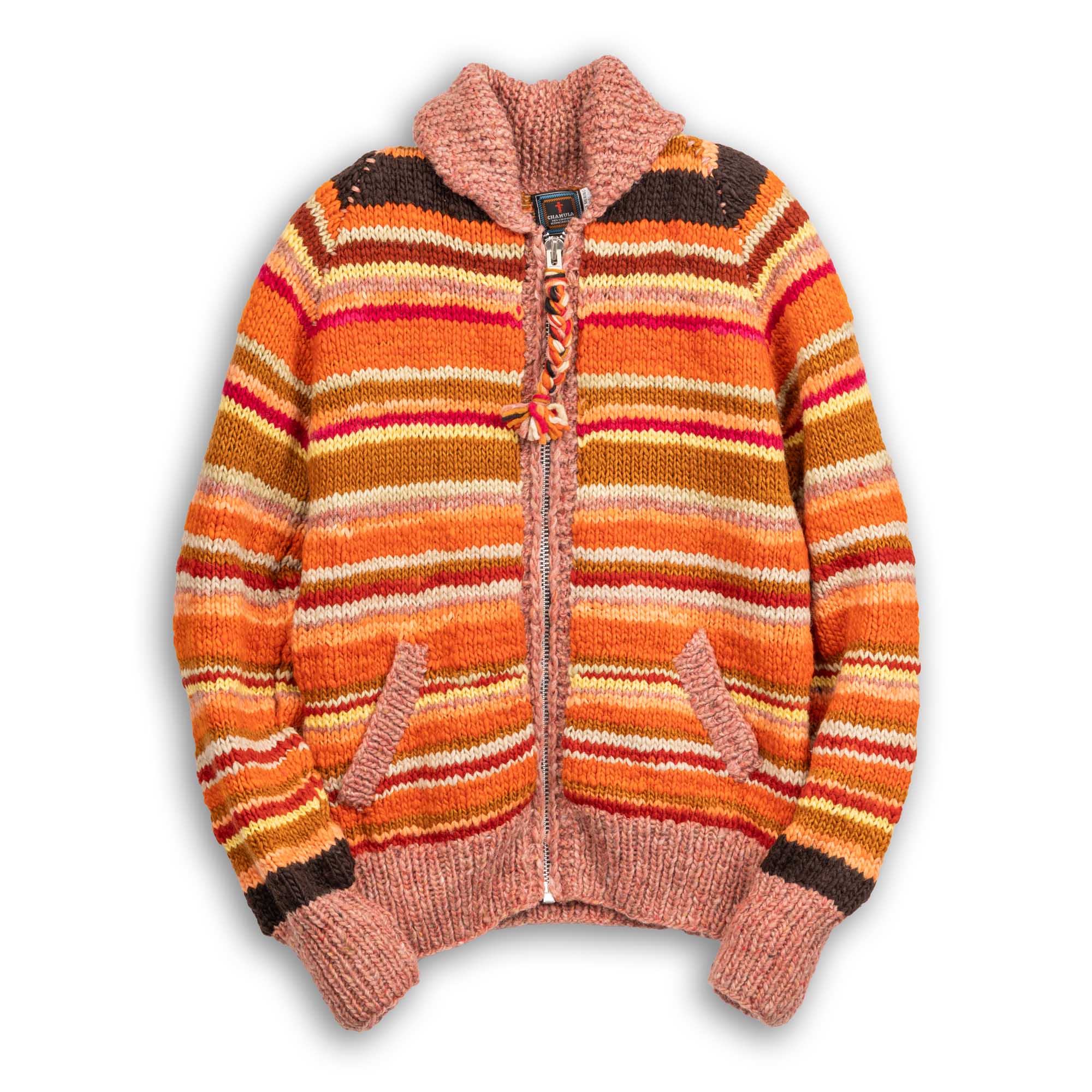 Chamula Navajo Stripe Zipper Cardigan Lt. Chicle-Knitwear-Clutch Cafe