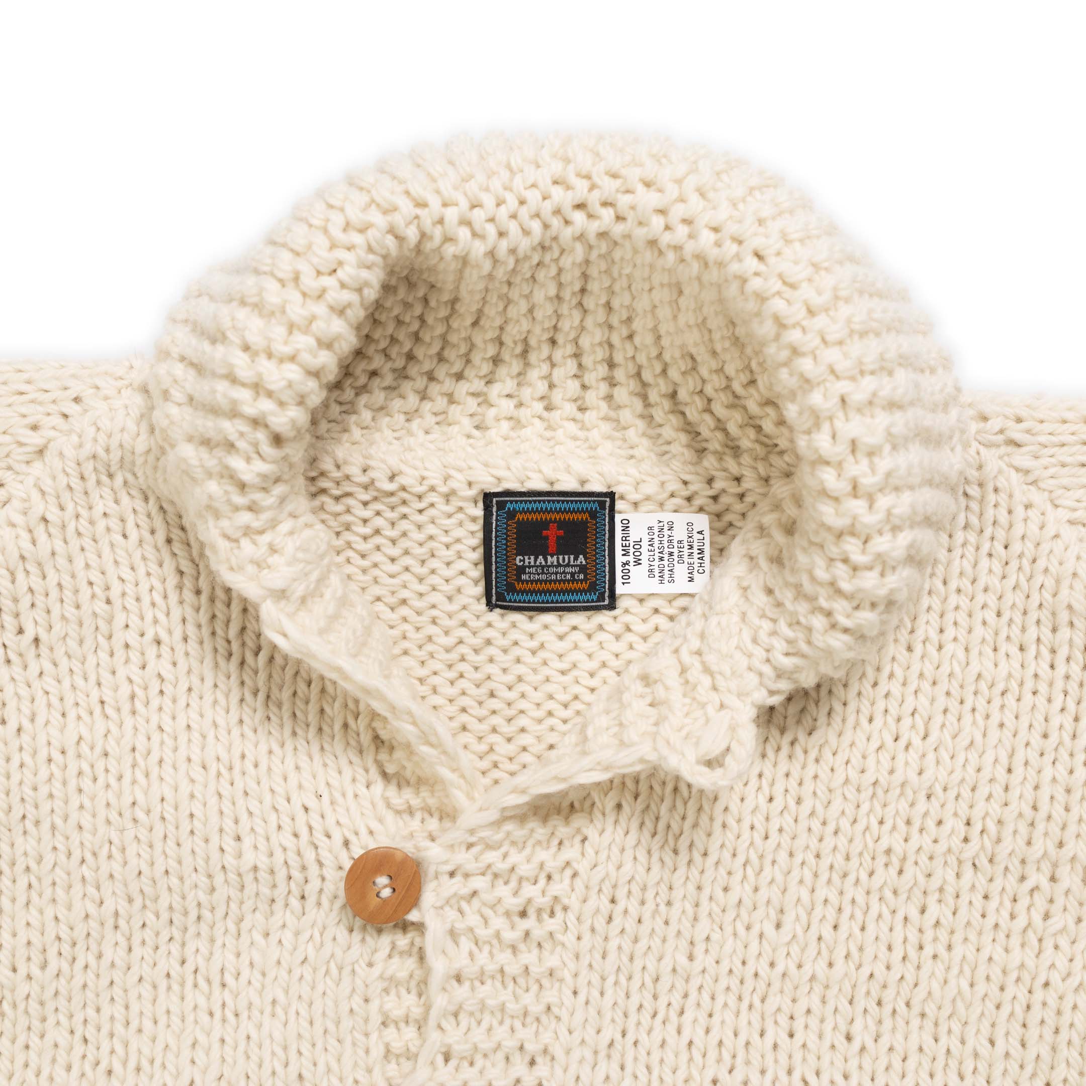 Chamula Shawl Collar Loop Button Cardigan Ivory-Knitwear-Clutch Cafe