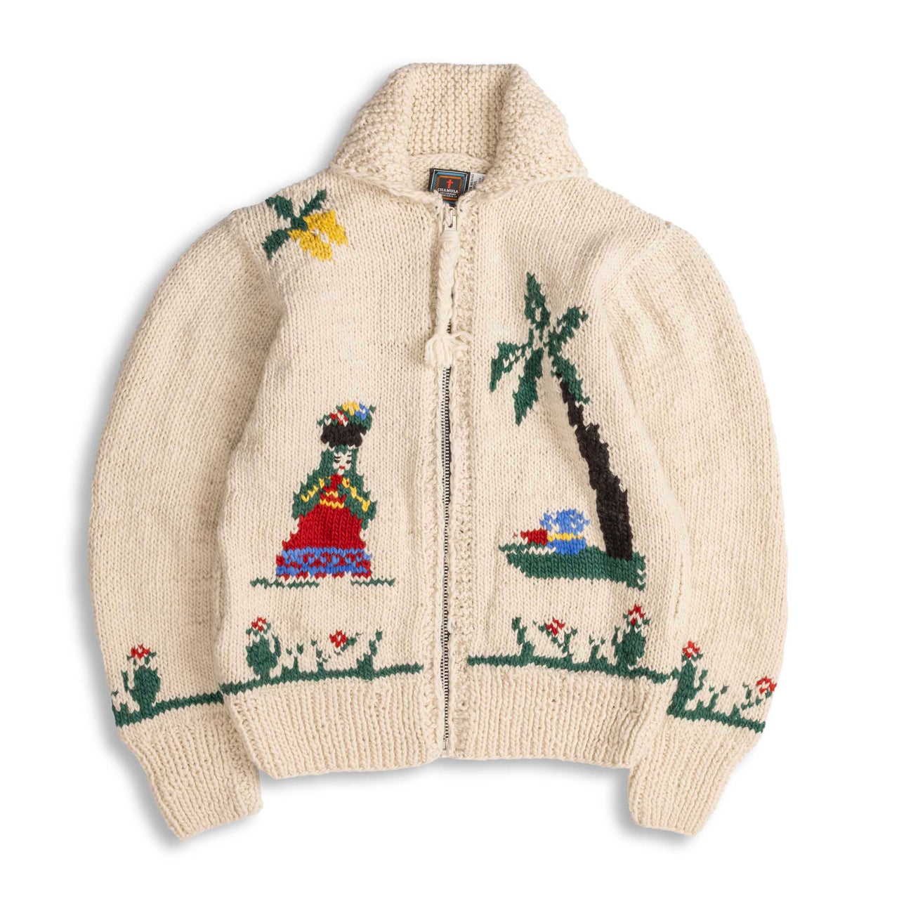 Chamula Souvenir Paisaje Zipper Cardigan Ivory-Cardigan-Clutch Cafe