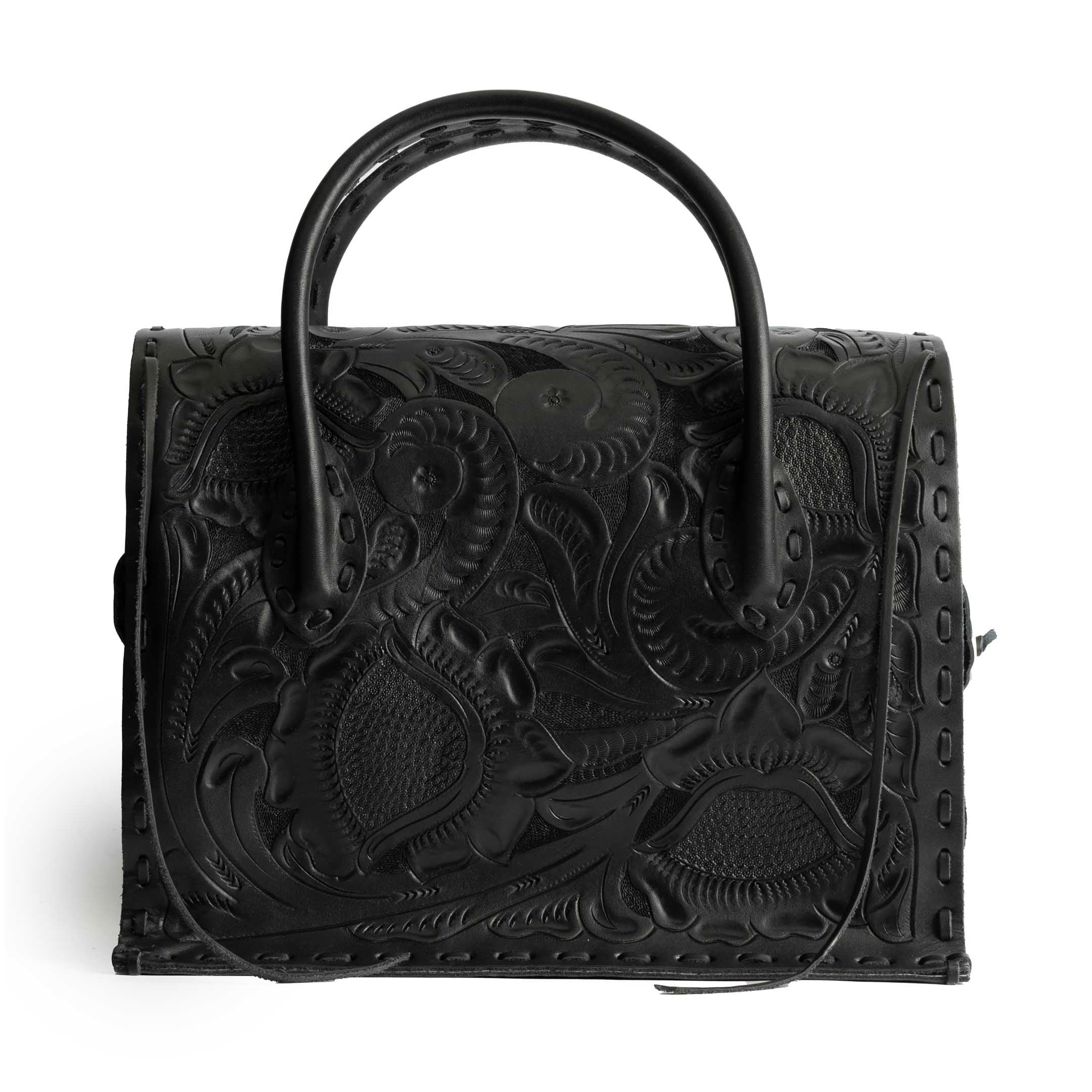 Chamula Western Stitch Carving Bag L Black-Bag-Clutch Cafe