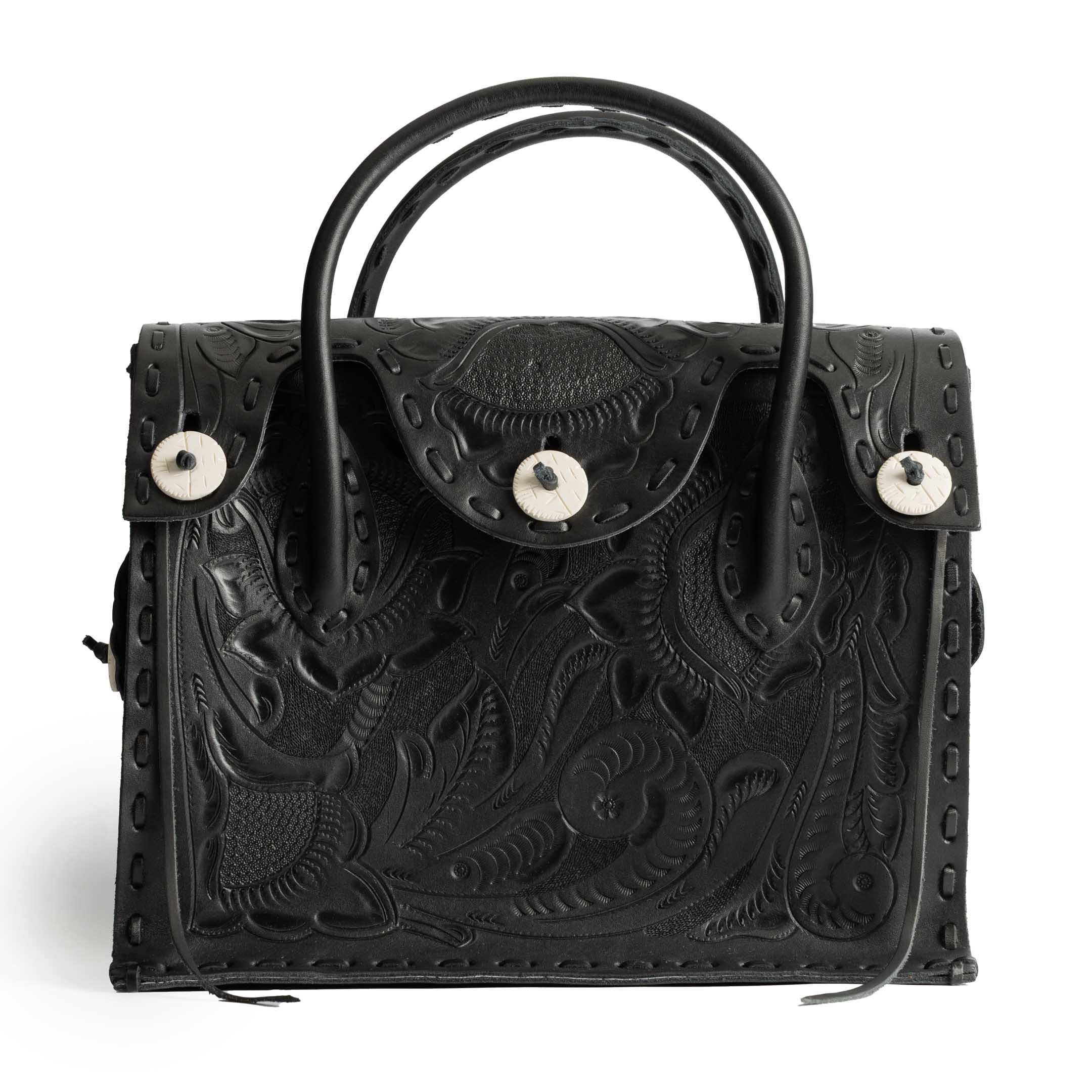 Chamula Western Stitch Carving Bag L Black-Bag-Clutch Cafe