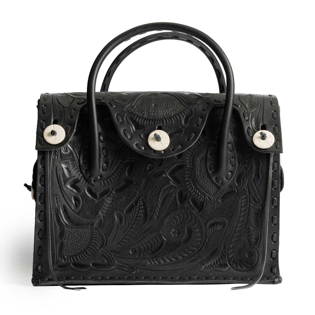 Chamula Western Stitch Carving Bag L Black-Bag-Clutch Cafe