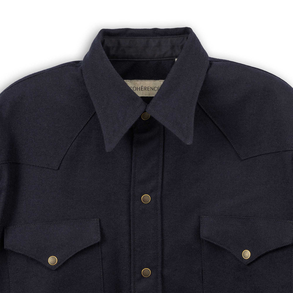 Coherence Abiquiu Western Shirt Rover Wool Twill D.Blue-Shirt-Clutch Cafe