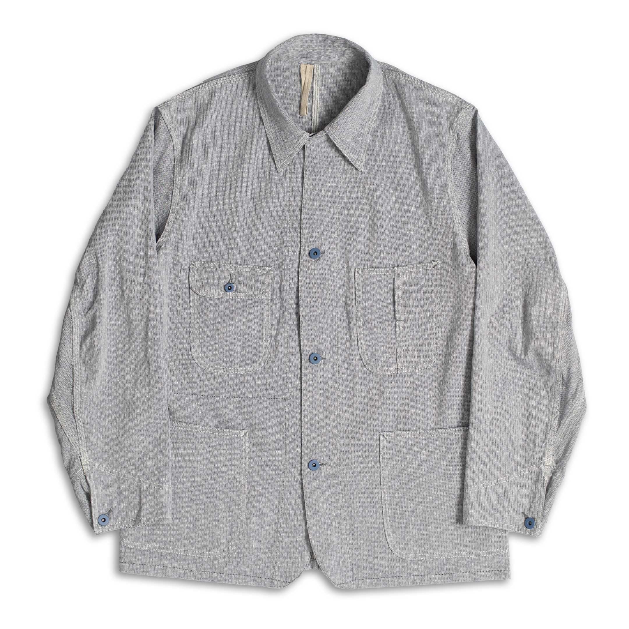 Coherence Jackson Linen/Cotton Chevron Blue-Jacket-Clutch Cafe