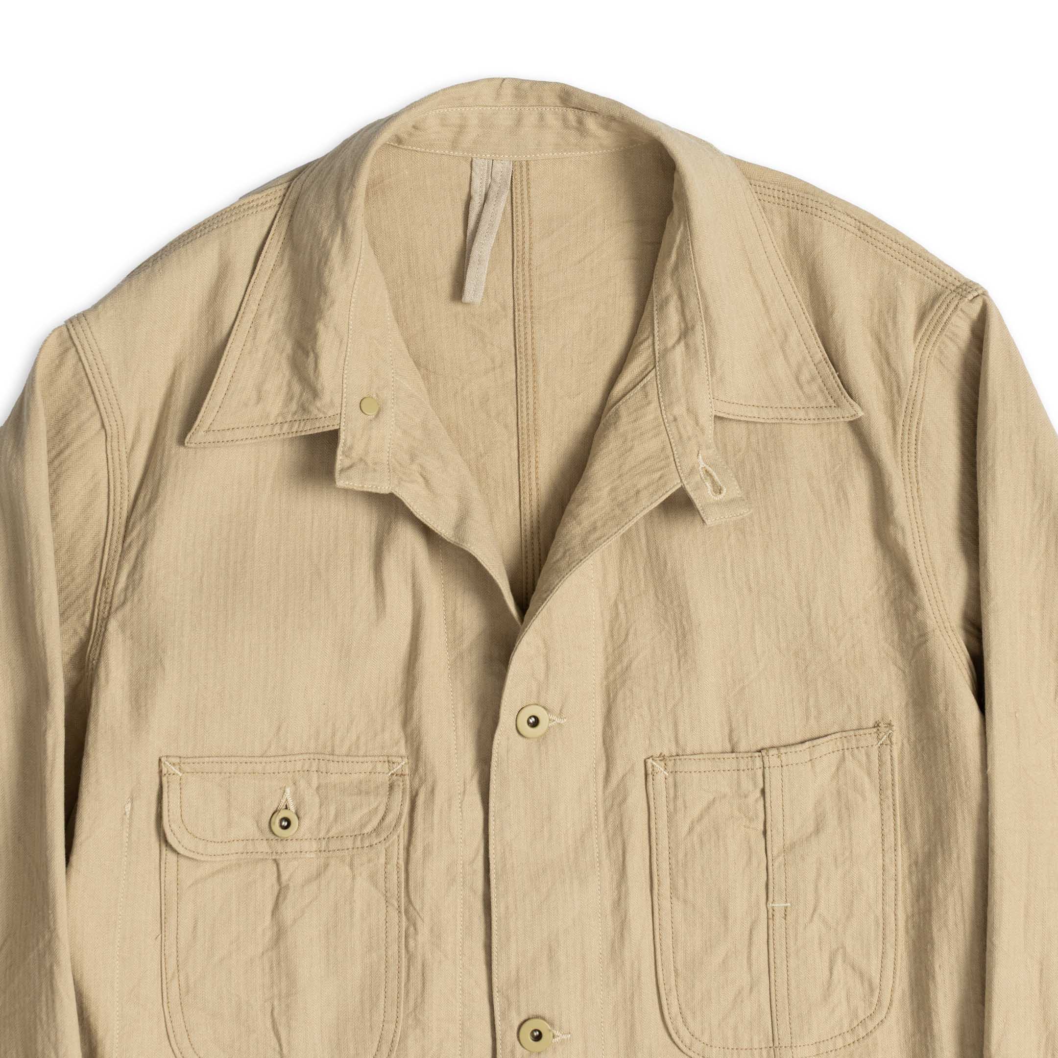 Coherence Jackson Linen/Cotton Chevron Ivory-Jacket-Clutch Cafe