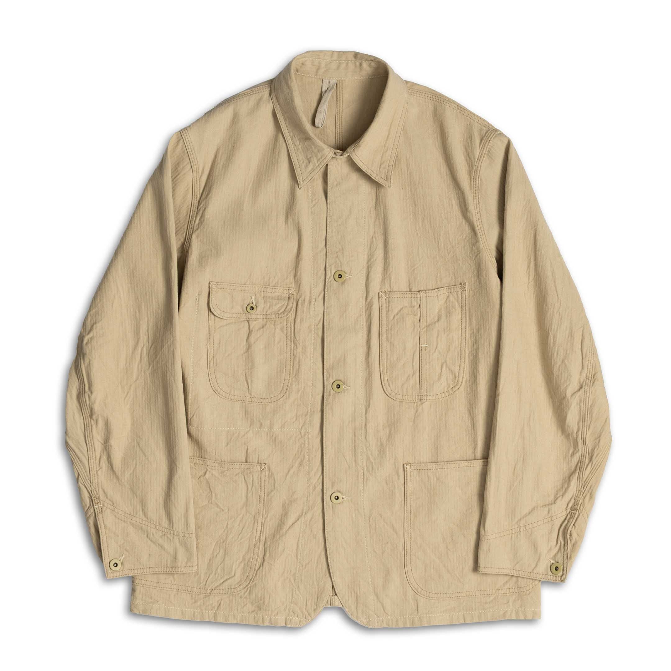 Coherence Jackson Linen/Cotton Chevron Ivory-Jacket-Clutch Cafe