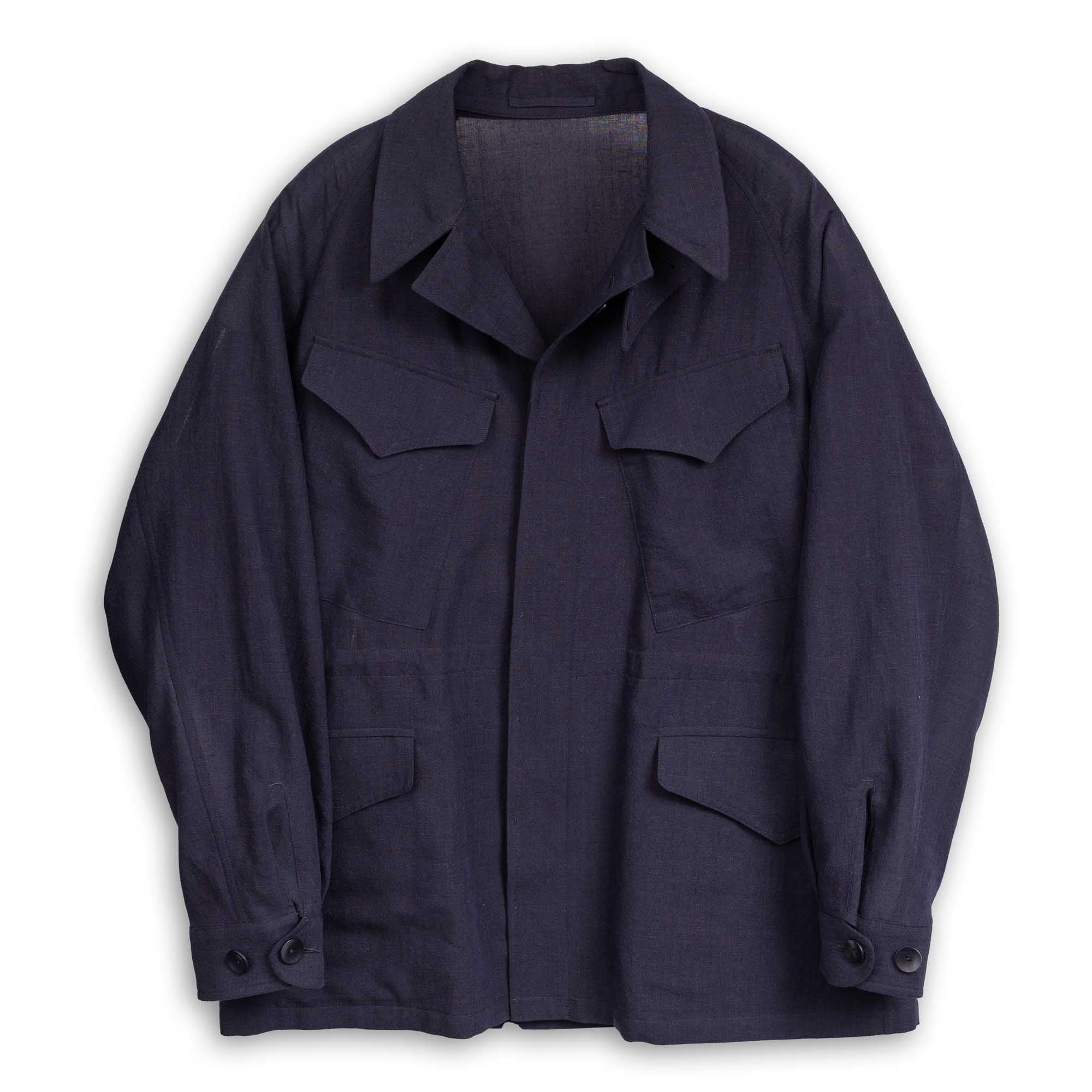 Coherence Robert Wool/Linen/Mohair D.Blue-Coat-Clutch Cafe