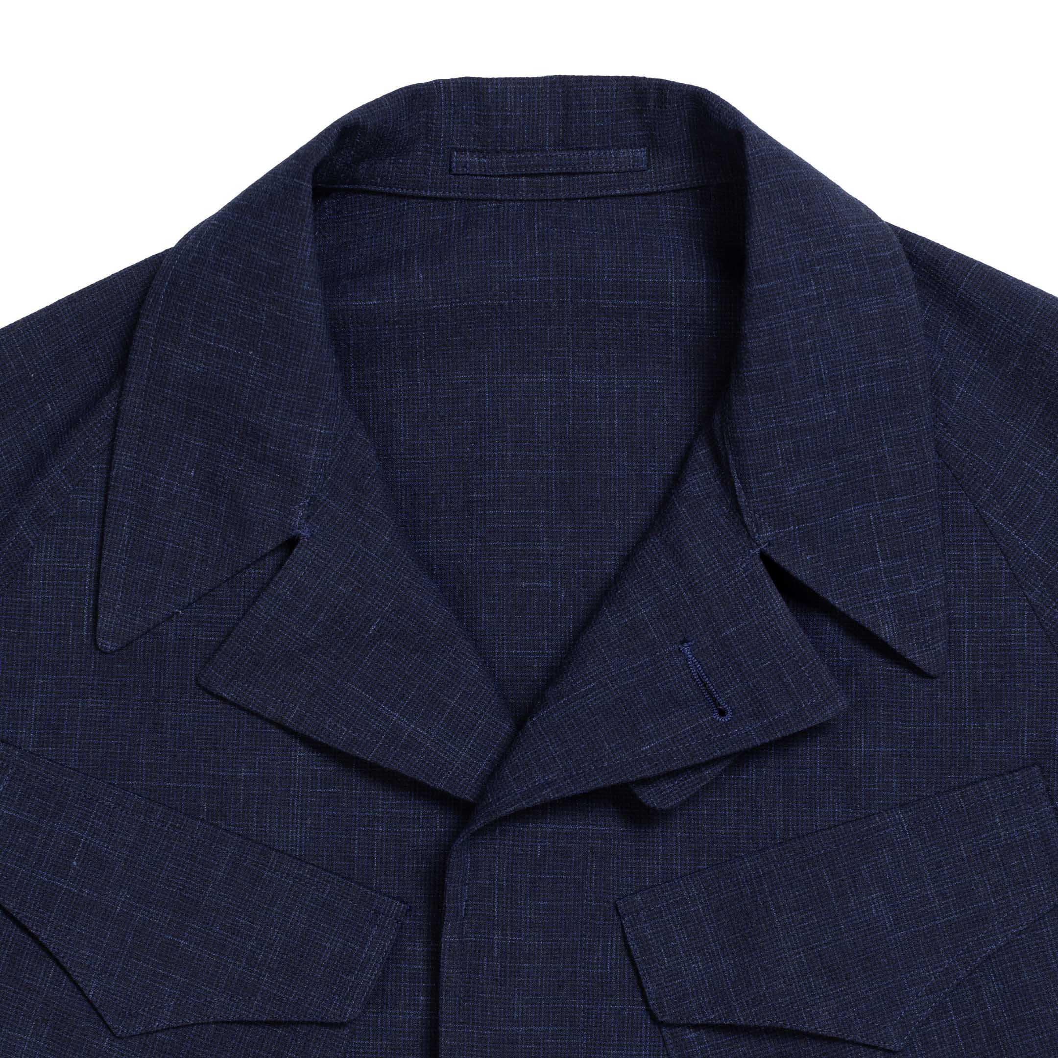 Coherence Robert Wool/Linen/Mohair Ripple D.Blue-Coat-Clutch Cafe