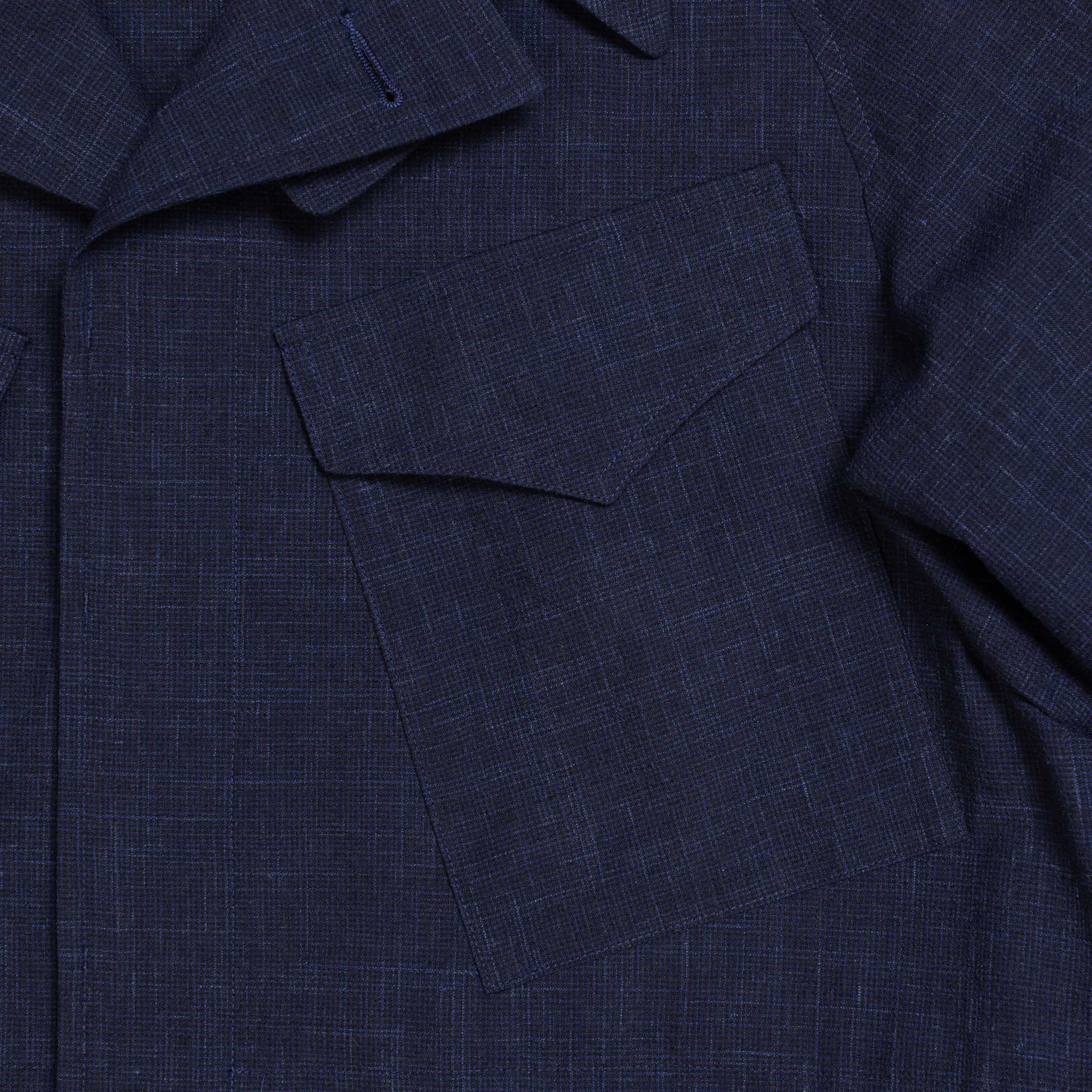 Coherence Robert Wool/Linen/Mohair Ripple D.Blue-Coat-Clutch Cafe