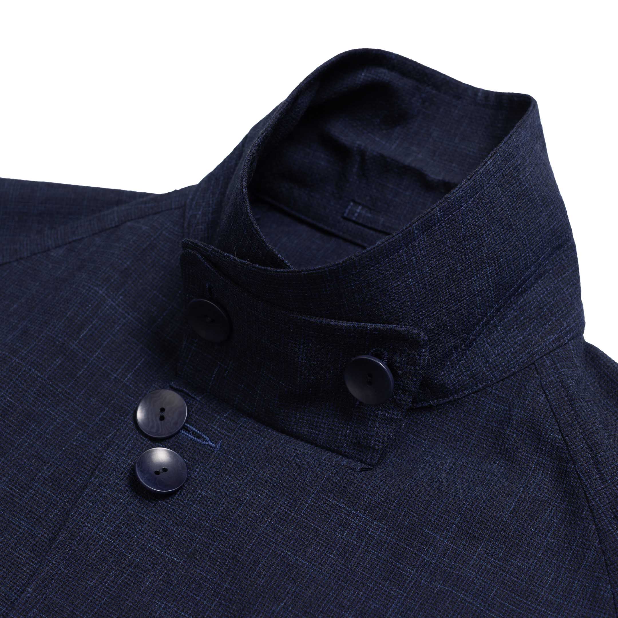 Coherence Robert Wool/Linen/Mohair Ripple D.Blue-Coat-Clutch Cafe