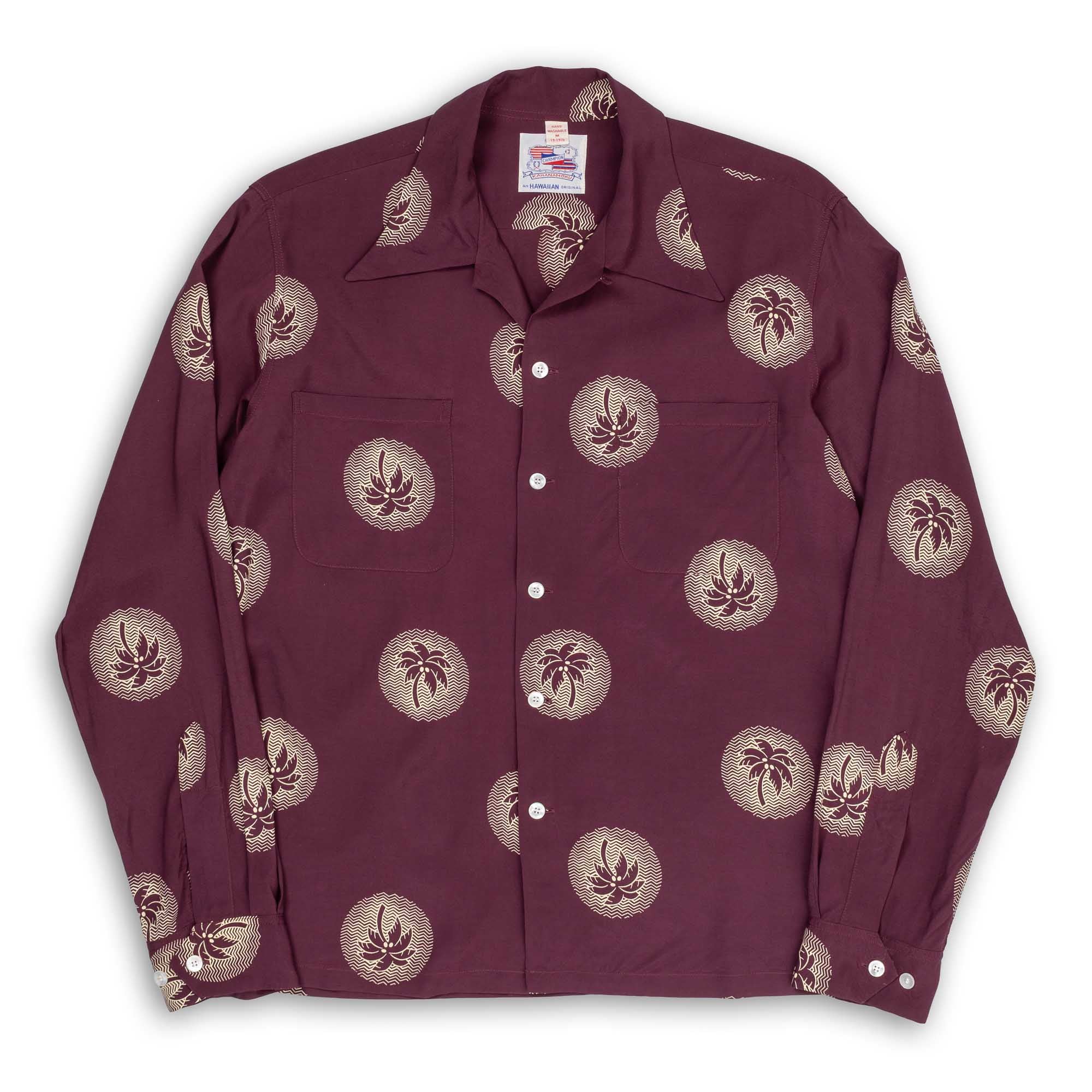 Duke Kahanamoku Special Edition 'Wondrous Palm Tree' L/S Burgundy-Shirt-Clutch Cafe
