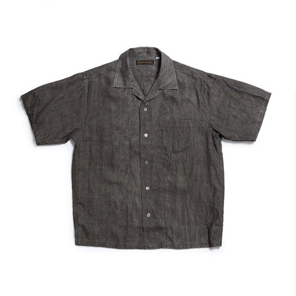 Full Count Ink-Cake Dye Open Collar Shirt Linen Black-Shirt-Clutch Cafe