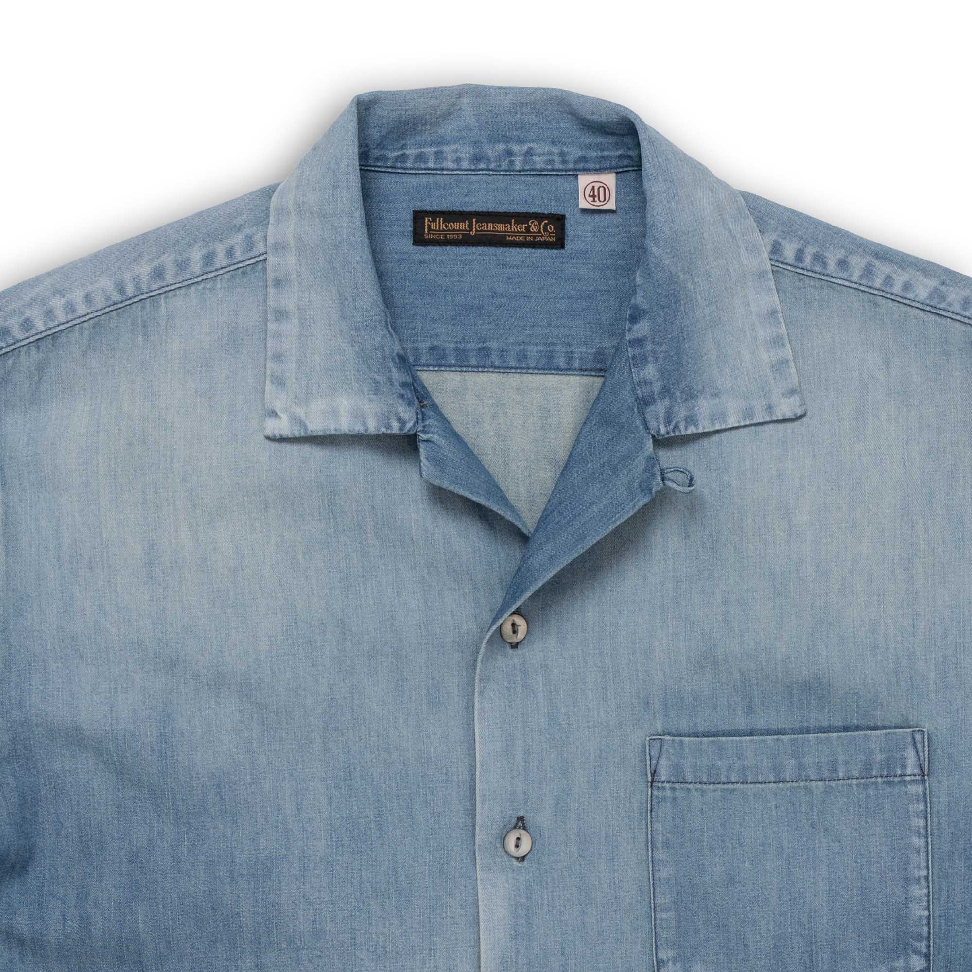 Full Count Open Collar Shirt S/S Denim Indigo-Shirt-Clutch Cafe