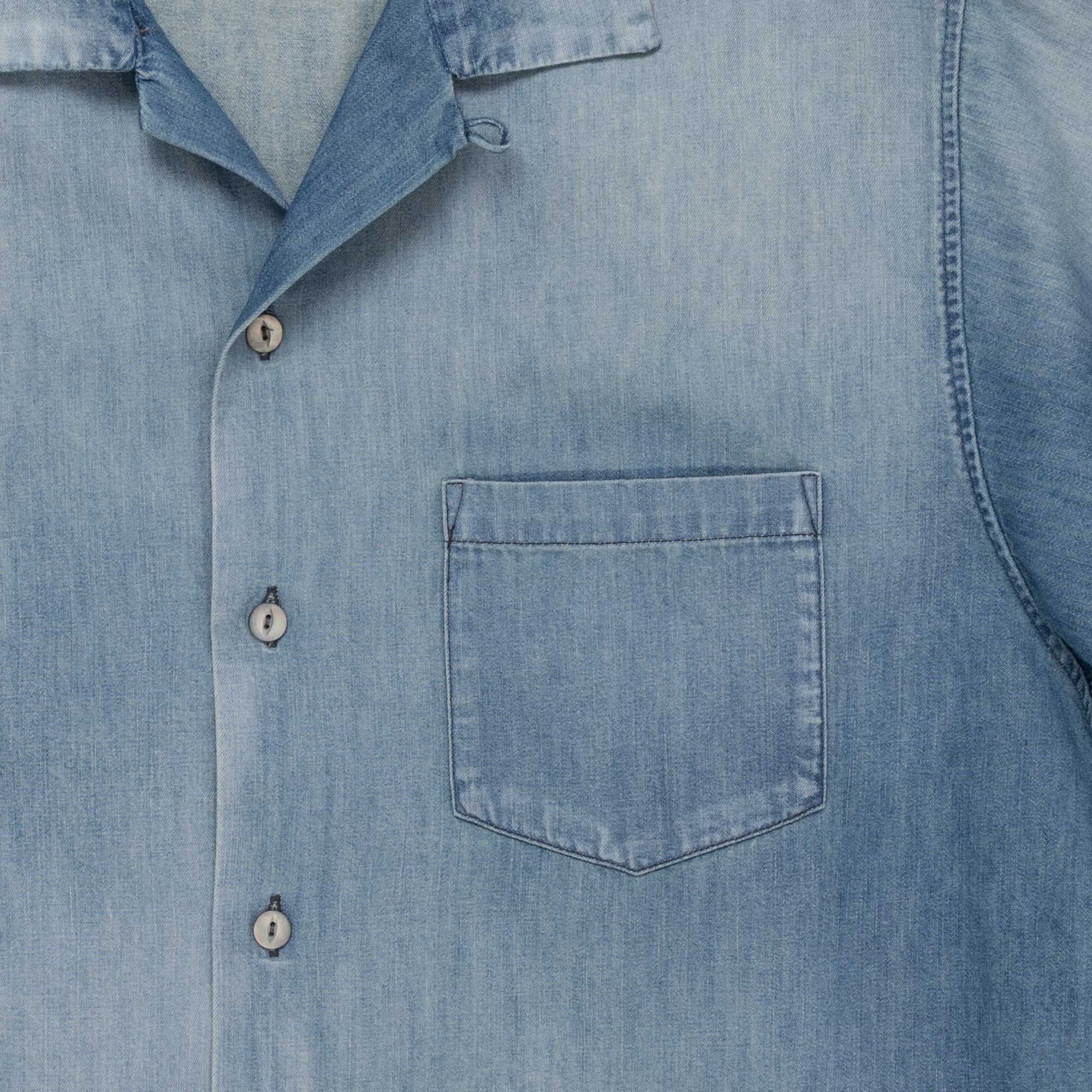 Full Count Open Collar Shirt S/S Denim Indigo-Shirt-Clutch Cafe