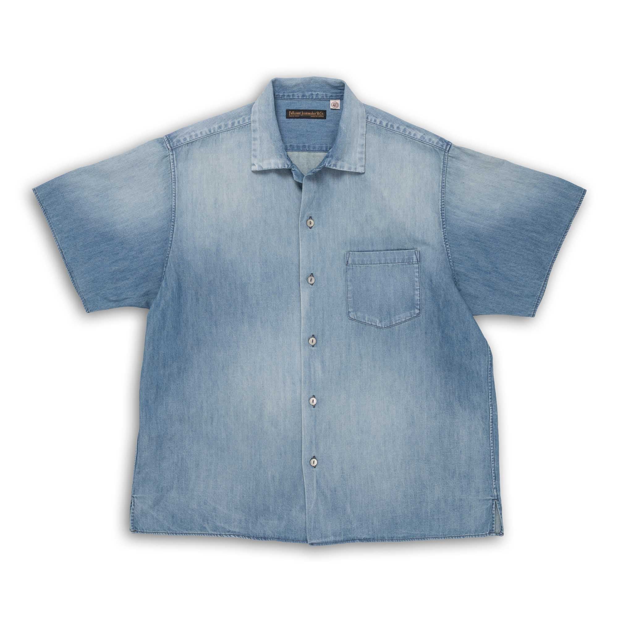 Full Count Open Collar Shirt S/S Denim Indigo-Shirt-Clutch Cafe