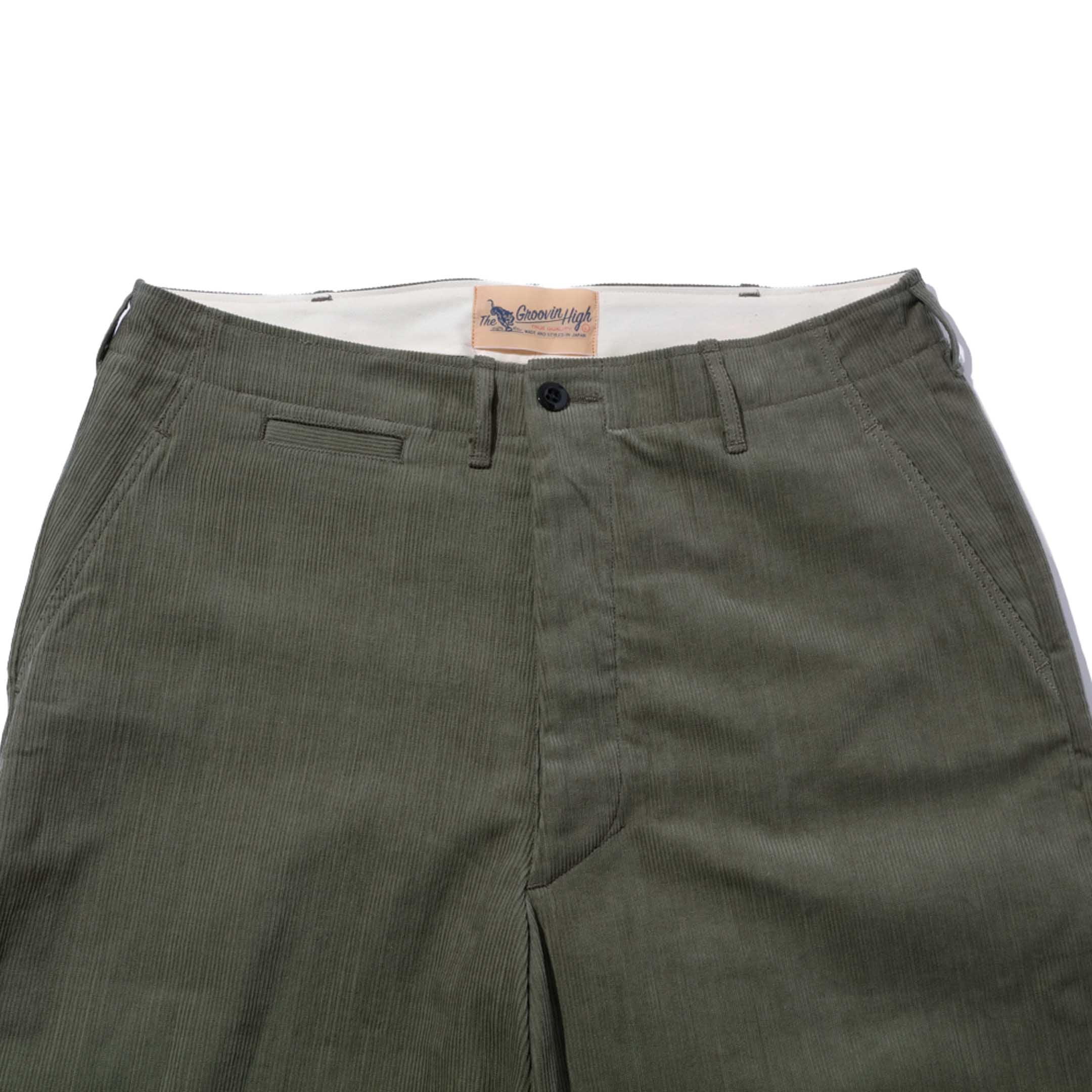 Groovin High M41 Corduroy Trousers Khaki-Trousers-Clutch Cafe