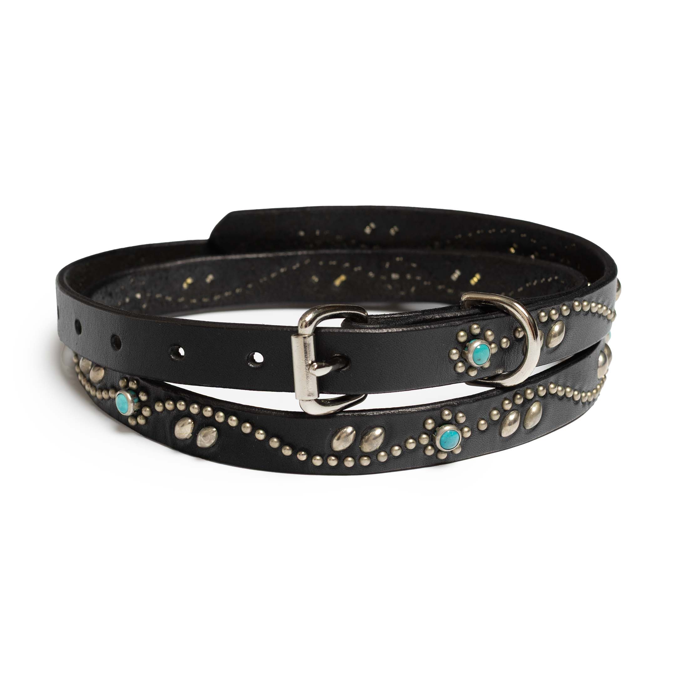 HTC Belt Black Leather w/ Silver Studs & Turquoise Stones (SN32 TQ 0.75)-Belt-Clutch Cafe