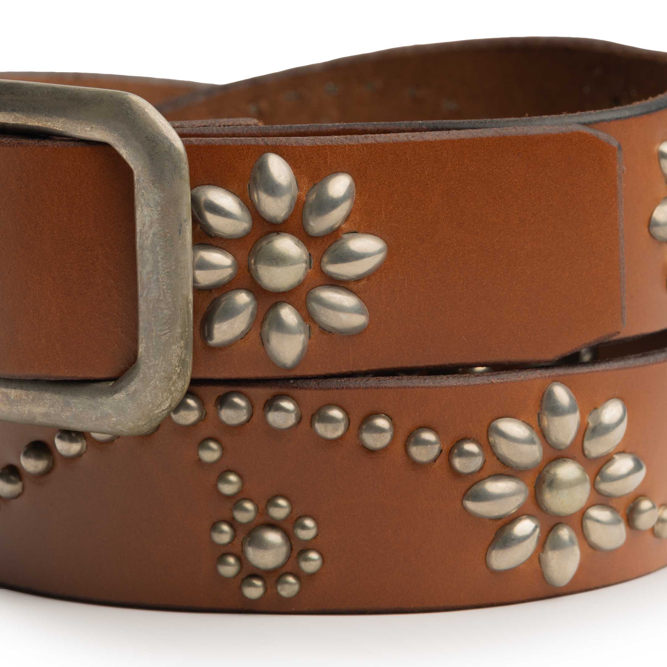 HTC Belt Light Brown Leather W/Silver Studs (24 1.25)-Belt-Clutch Cafe