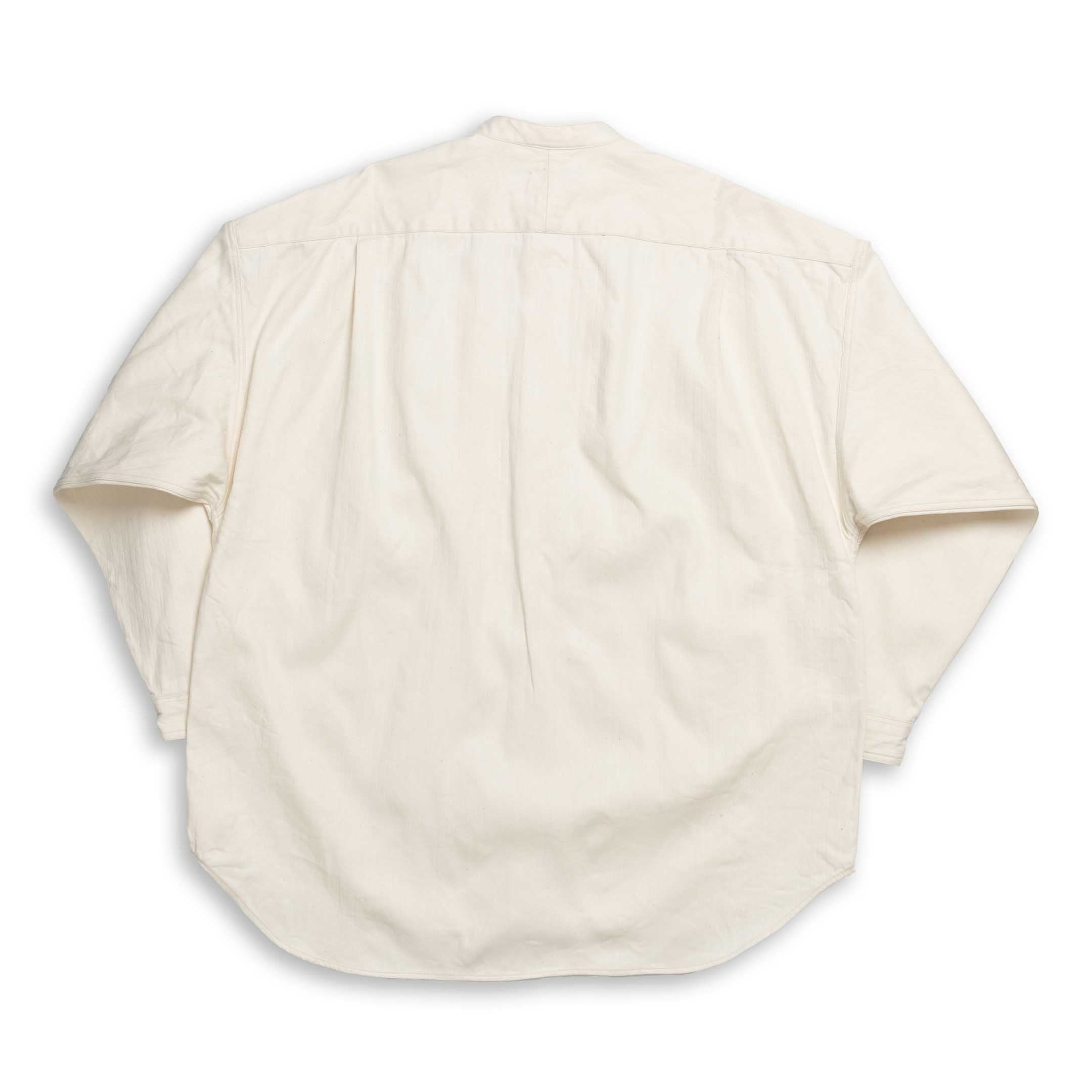 Haversack Cotton/Linen Herringbone Band Collar Shirt Natural-Shirt-Clutch Cafe